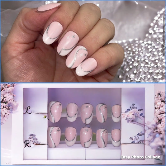 Handmade Gel Press on Nails | Self adhesive | Glue on | Full Cover Nails | Fake Nails | Pink Colour | UK Free Delivery | Luxury Gifts | Gel Nails | Coffin shape | BIAB | Application kit included | Reusable | Durable | Occasion wear | Oval Shape | DIY home