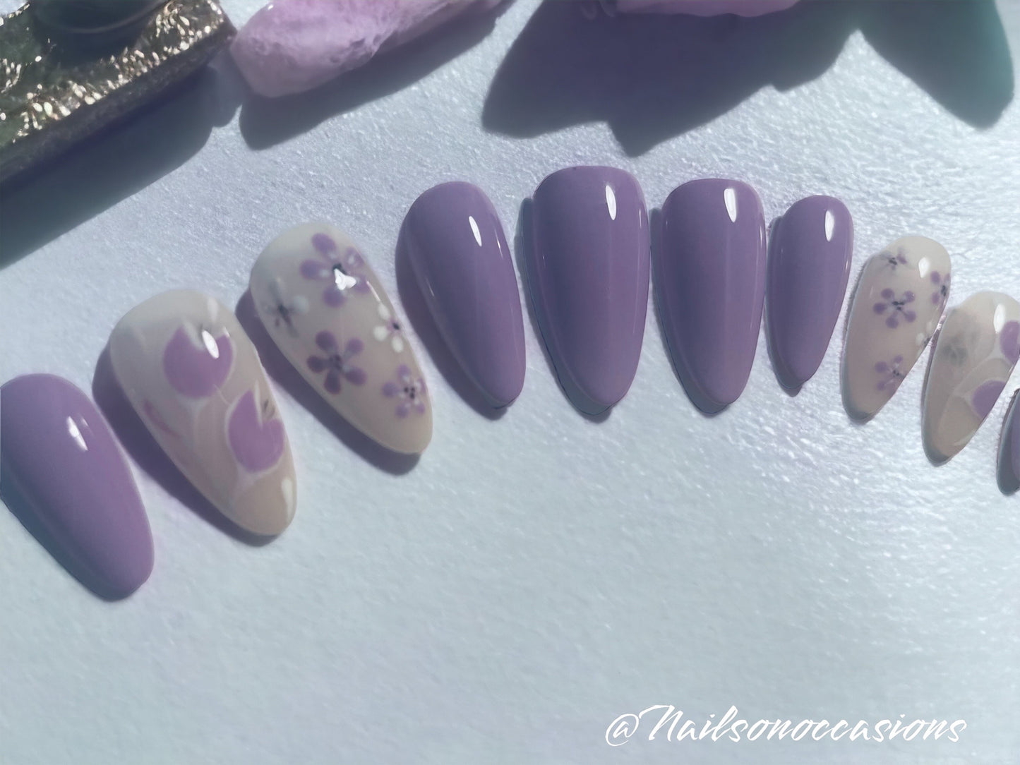 Press On Nails | summer Nails | flower Nails | Short lilac Gel Nails | Acrylic Nails | False Nails | Fake Nails | Thanksgiving Nails | BIAB | Handmade | Removable Nails | Stick on nails | UK free delivery | Summer nails | Nails on occasions | salon ready