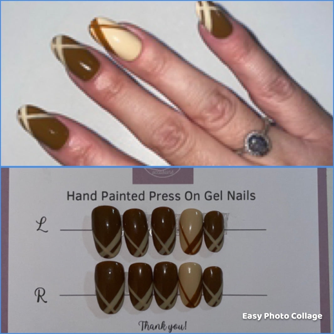 Handmade Press on Nails Autumn | Self adhesive | Glue on | Full Cover Nails | Fake Nails | Brown Colour | UK Free Delivery | Luxury Gifts | Gel Nails | Round shape | BIAB | Application kit included | Reusable | Durable | Occasion wear |