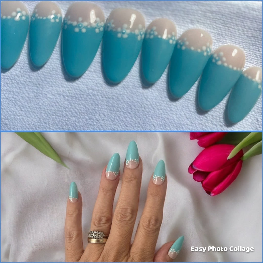 Press On Nails | cuff Nails | Cyan Blue Gel Nails | Acrylic Nails | False Nails | Fake Nails | wedding Nails | BIAB | Handmade | Removable Nails | Stick on nails | UK free delivery | Summer nails | Nails on occasions | salon ready | Almond shape |