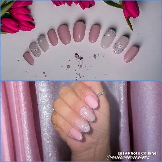 Press On Nails | floral  Nails | Short pink Gel Nails | Acrylic Nails | False Nails | Fake Nails | Autumn Nails | BIAB | Handmade | Removable Nails | Stick on nails | UK free delivery | Summer nails | Nails on occasions | salon ready | Oval shape |