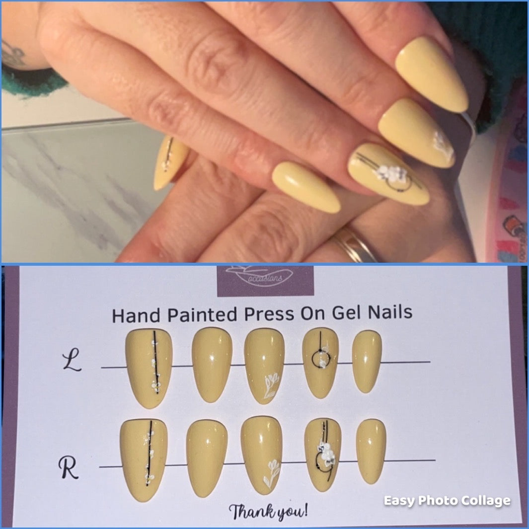 Medium Almond yellow press on nails