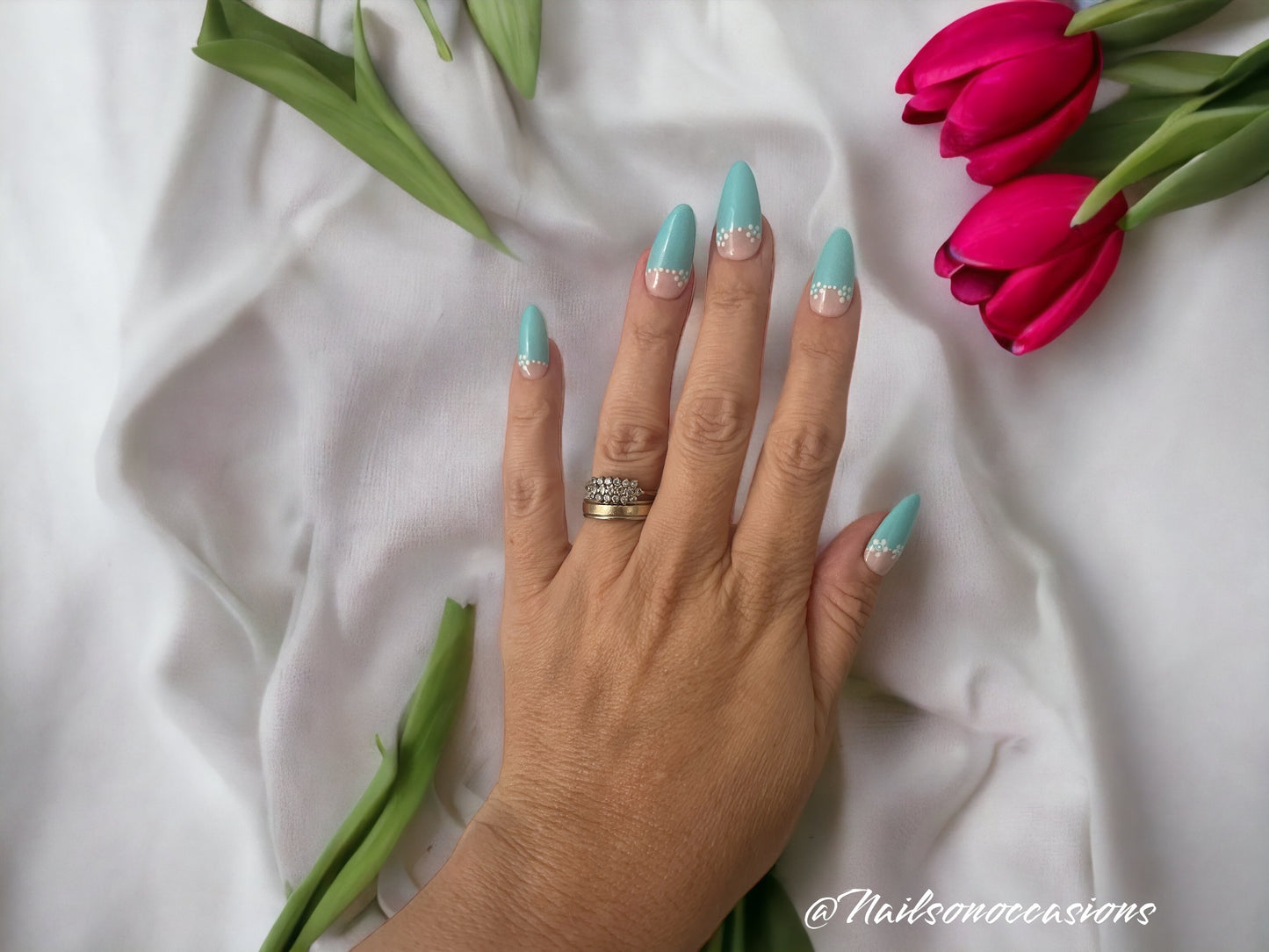 Press On Nails | cuff Nails | Cyan Blue Gel Nails | Acrylic Nails | False Nails | Fake Nails | wedding Nails | BIAB | Handmade | Removable Nails | Stick on nails | UK free delivery | Summer nails | Nails on occasions | salon ready | Almond shape |