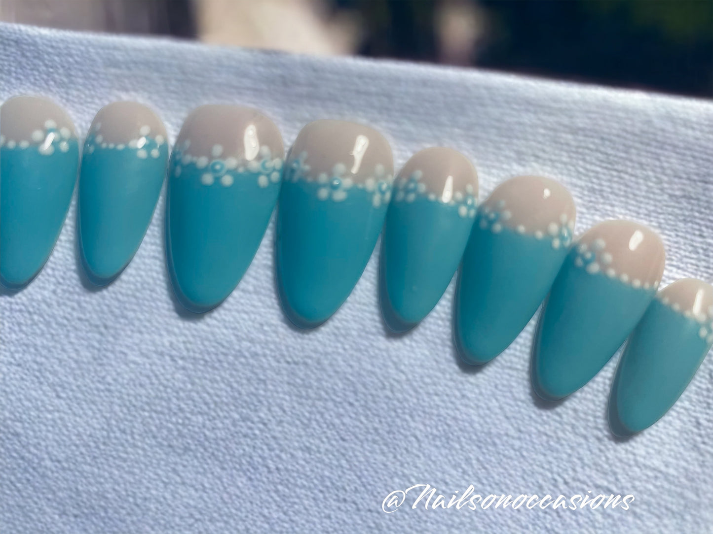 Press On Nails | cuff Nails | Cyan Blue Gel Nails | Acrylic Nails | False Nails | Fake Nails | wedding Nails | BIAB | Handmade | Removable Nails | Stick on nails | UK free delivery | Summer nails | Nails on occasions | salon ready | Almond shape |