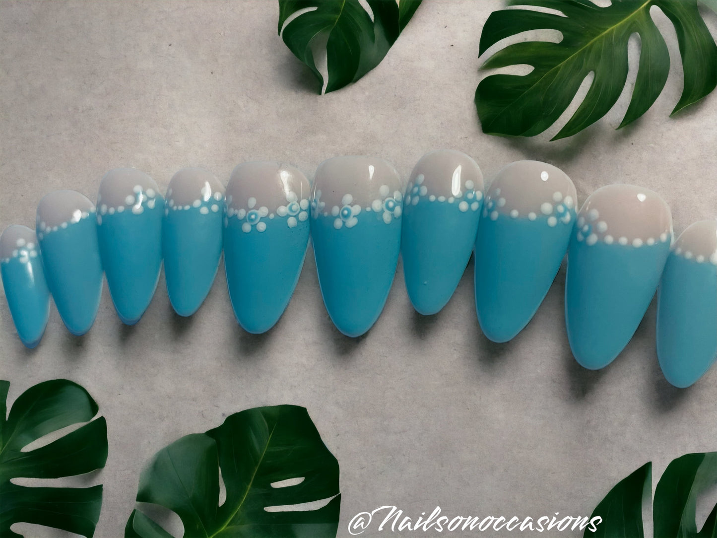 Press On Nails | cuff Nails | Cyan Blue Gel Nails | Acrylic Nails | False Nails | Fake Nails | wedding Nails | BIAB | Handmade | Removable Nails | Stick on nails | UK free delivery | Summer nails | Nails on occasions | salon ready | Almond shape |