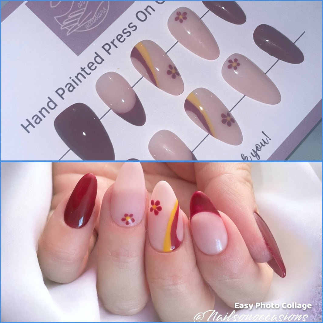 Press On Nails | Autumn Nails | Medium red Gel Nails | Acrylic Nails | False Nails | Fake Nails | Thanksgiving Nails | BIAB | Handmade | Removable Nails | Stick on nails | UK free delivery | Fall nails | Nails on occasions | salon ready | Almond shape |