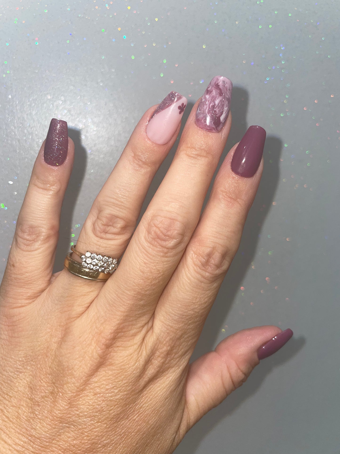 Luxury Press On Nails | Glitter Nails | Short Plum Gel Nails | Acrylic Nails | False Nails | Fake Nails | Thanksgiving Nails | BIAB | Handmade | Removable Nails | Stick on nails | UK free delivery | Autumn  nails | salon ready | Coffin shape | Marble