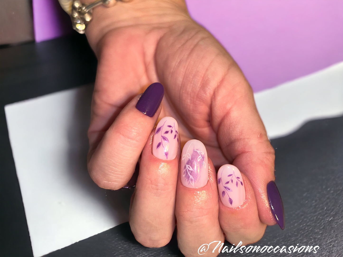 Handmade Press on Nails Autumn | Self adhesive | Glue on | Full Cover Nails | Fake Nails | Purple Colour | UK Free Delivery | Luxury Gifts | Gel Nails | Oval shape | BIAB | Application kit included | Reusable | Durable | Elegant Touch |