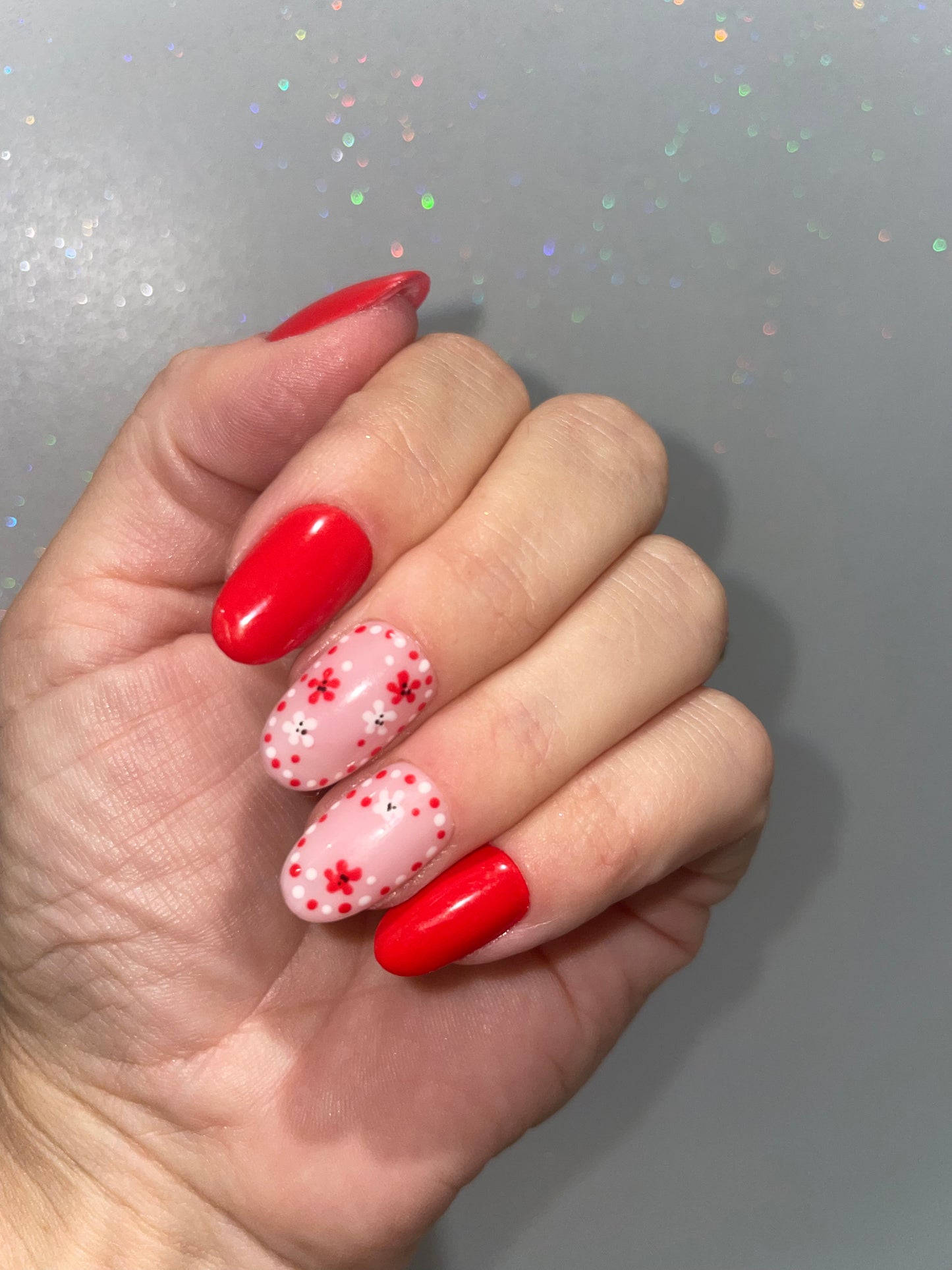 Press On Nails | flower Nails | Short red Gel Nails | Acrylic Nails | False Nails | Fake Nails | Thanksgiving Nails | BIAB | Handmade | Removable Nails | Stick on nails | UK free delivery | Summer nails | Nails on occasions | salon ready | Oval shape |