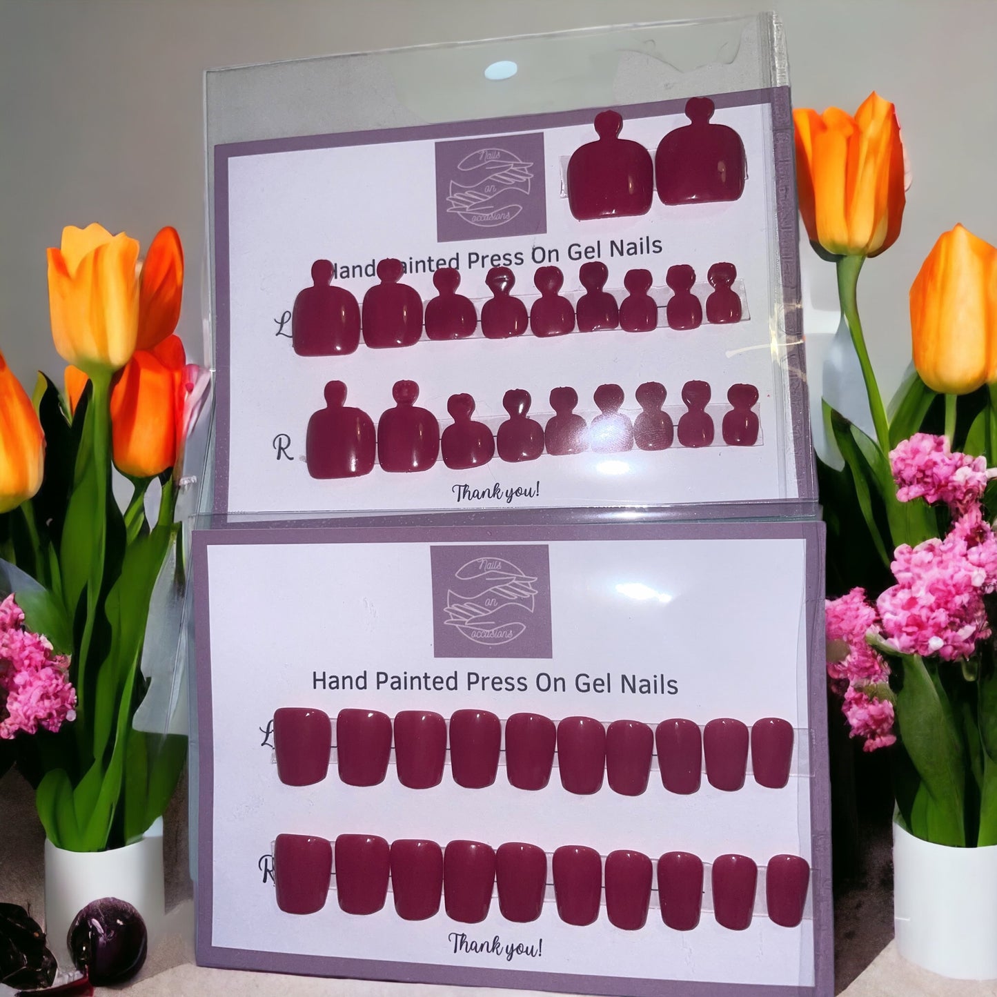 Handmade Press on Toe Nails | Self adhesive | Glue on | Full Cover Nails | Fake Nails | Red Colour | UK Free Delivery | Luxury Gifts | Gel Nails | BIAB | Application kit included | Reusable | Durable | Occasion wear | Glue Included | Matching Sets | DIY