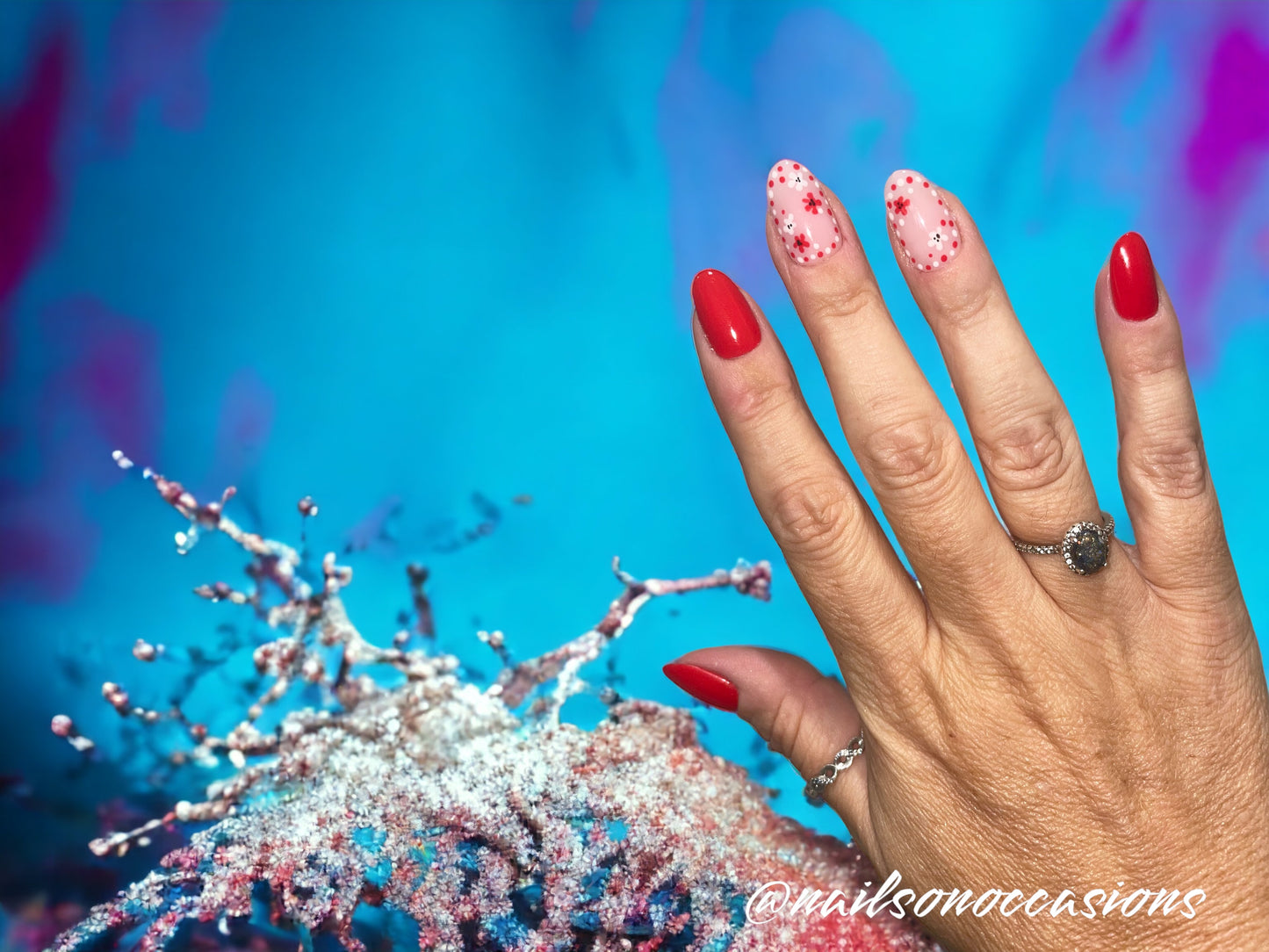 Press On Nails | flower Nails | Short red Gel Nails | Acrylic Nails | False Nails | Fake Nails | Thanksgiving Nails | BIAB | Handmade | Removable Nails | Stick on nails | UK free delivery | Summer nails | Nails on occasions | salon ready | Oval shape |