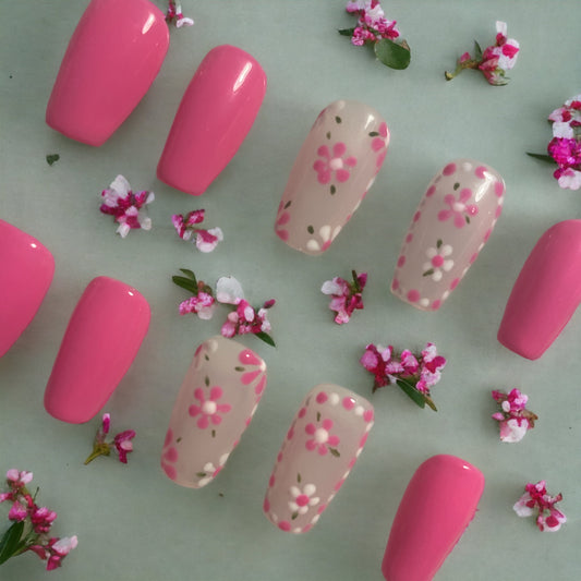 Press On Nails | carnival Nails | Short pink Gel Nails | Acrylic Nails | False Nails | Fake Nails | Gel Nails | BIAB | Handmade | Removable Nails | Stick on nails | UK free delivery | Summer nails | Nails on occasions | salon ready | coffin shape |