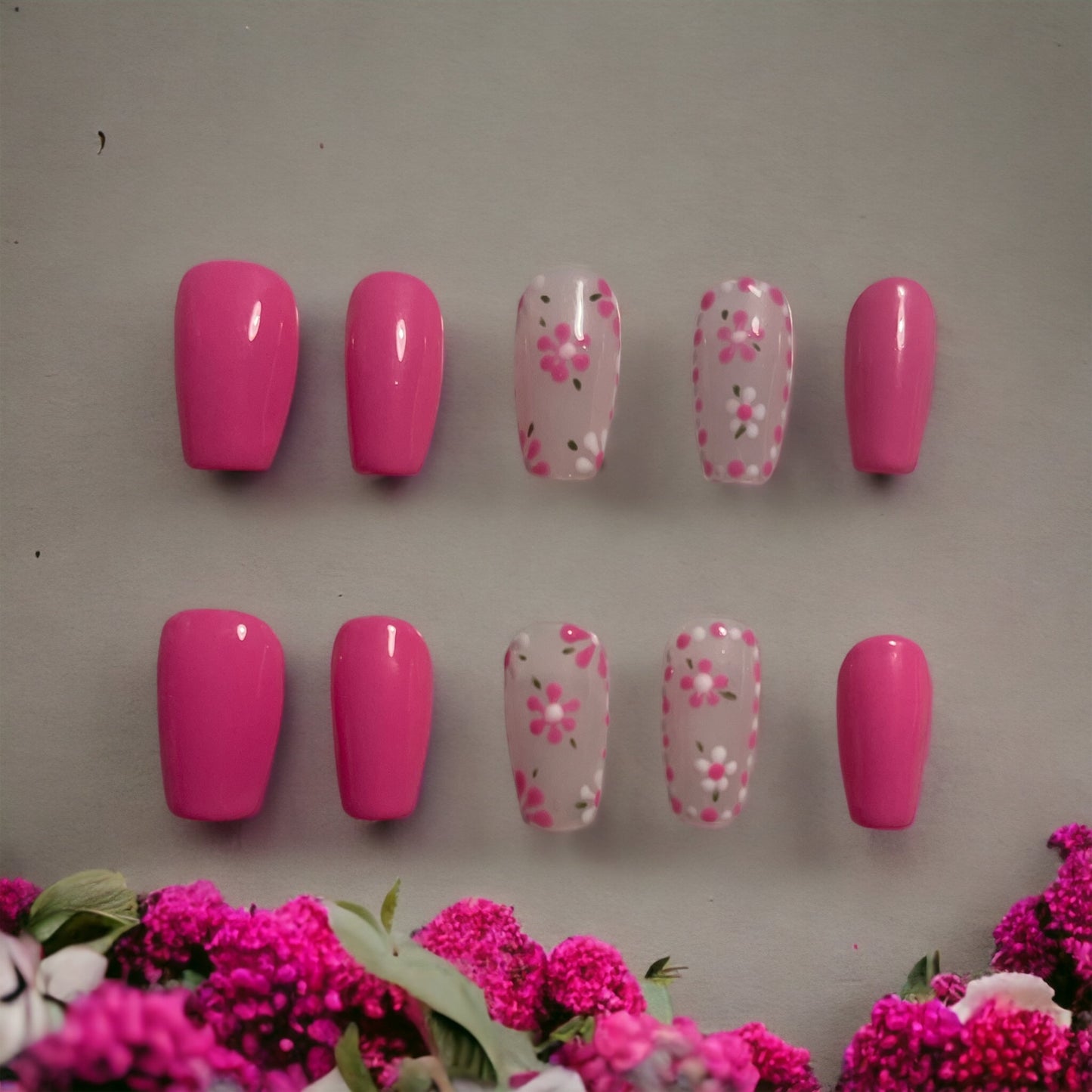 Press On Nails | carnival Nails | Short pink Gel Nails | Acrylic Nails | False Nails | Fake Nails | Gel Nails | BIAB | Handmade | Removable Nails | Stick on nails | UK free delivery | Summer nails | Nails on occasions | salon ready | coffin shape |