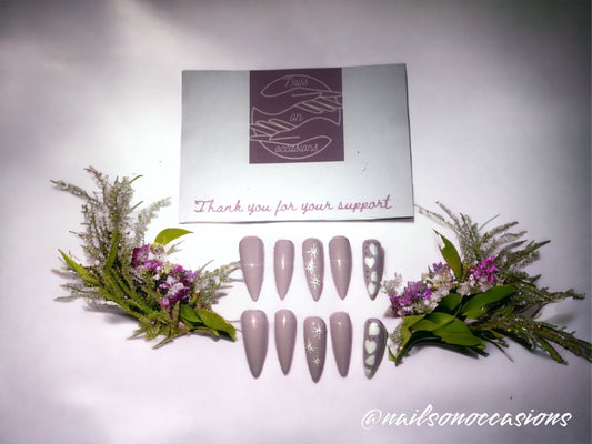 Handmade Press on Nails Autumn | Self adhesive | Glue on | Full Cover Nails | Fake Nails | Lilac Colour | UK Free Delivery | Luxury Gifts | Gel Nails | Stiletto shape | BIAB | Application kit included | Reusable | Durable | Occasion wear | Long Nails |