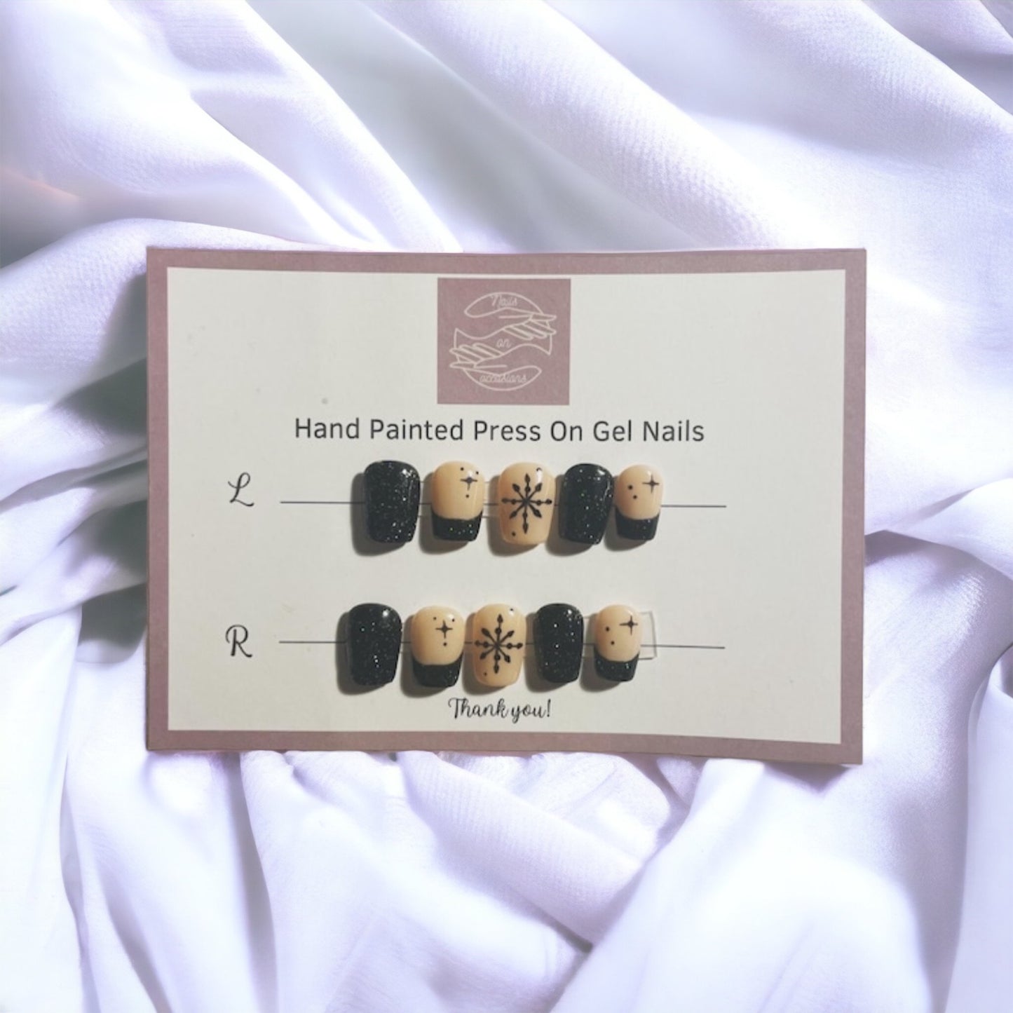 Short round Black French tip press on nails