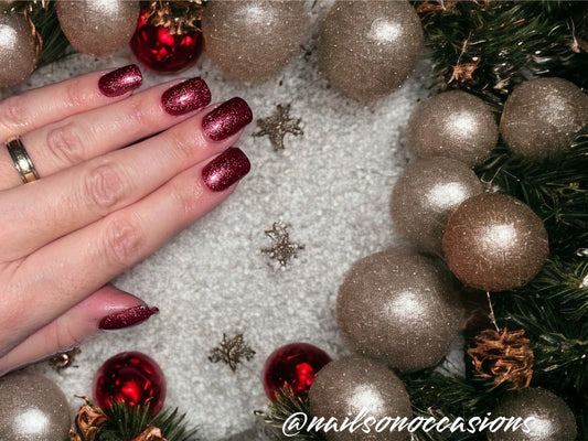 Short Square dark red glitter press on nails