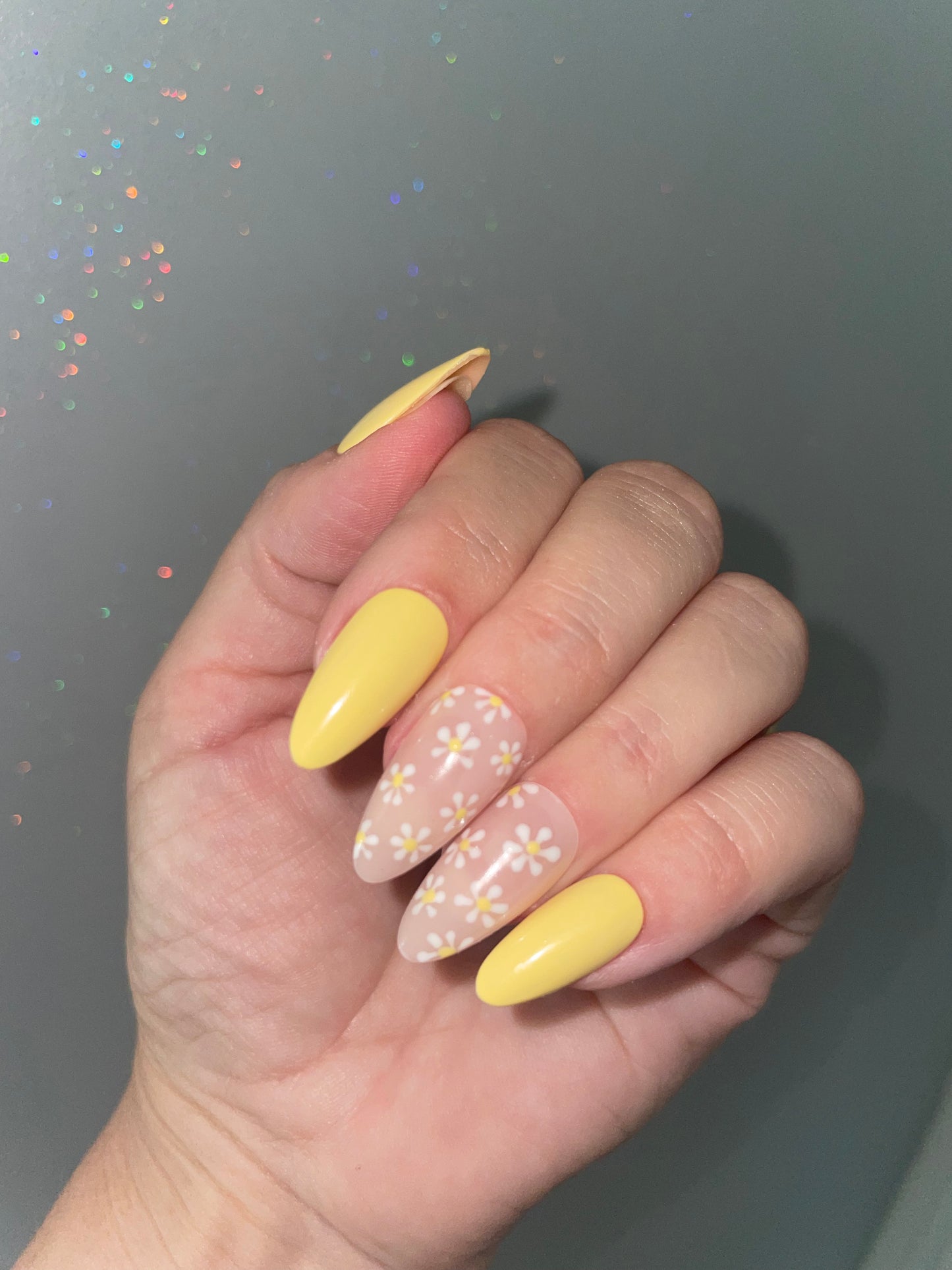 Press On Nails | yellow Nails | medium Almond Gel Nails | Acrylic Nails | False Nails | Fake Nails | Thanksgiving Nails | BIAB | Handmade | Removable Nails | Stick on nails | UK free delivery | Summer nails | Nails on occasions | salon ready | daisy art