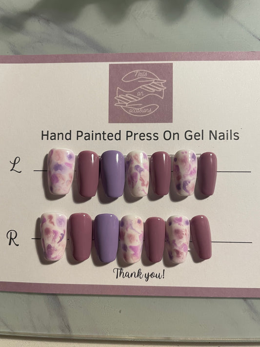 Press On Nails | Marble Nails | medium  purple Gel Nails | Acrylic Nails | False Nails | Fake Nails | Autumn Nails | BIAB | Handmade | Removable Nails | Stick on nails | UK free delivery | Summer nails | Nails on occasions | salon ready | coffin shape |