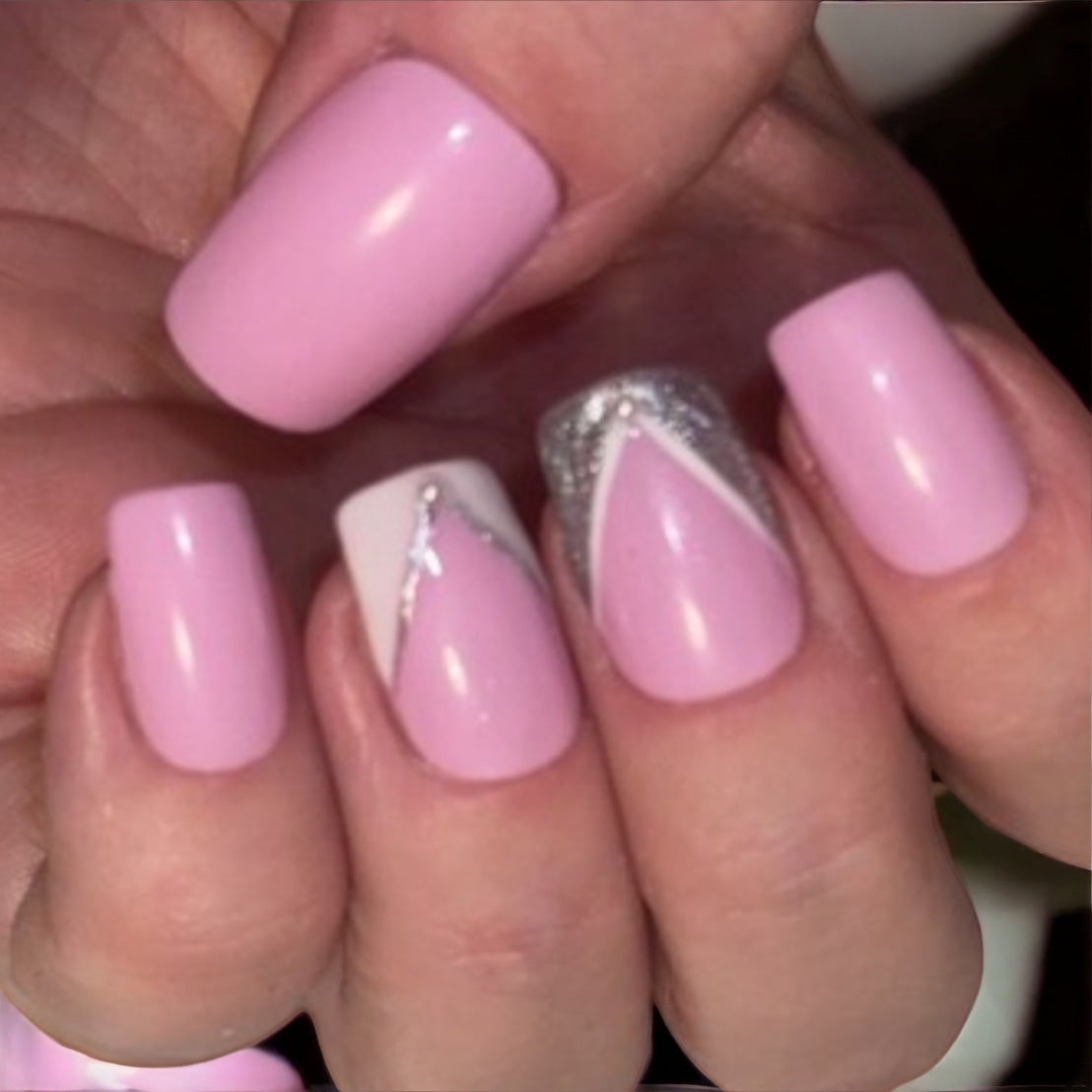 Short square Lilac 'V' French tip nails|nail jewels|press on nails|false nails|summer nails,French nails|handpainted|nail art|stick on nail