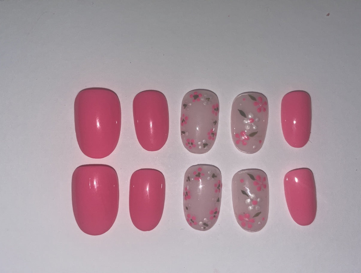 Pink short oval gel press on nails|birthday gift|bridalwear|false nails|stick on nails|