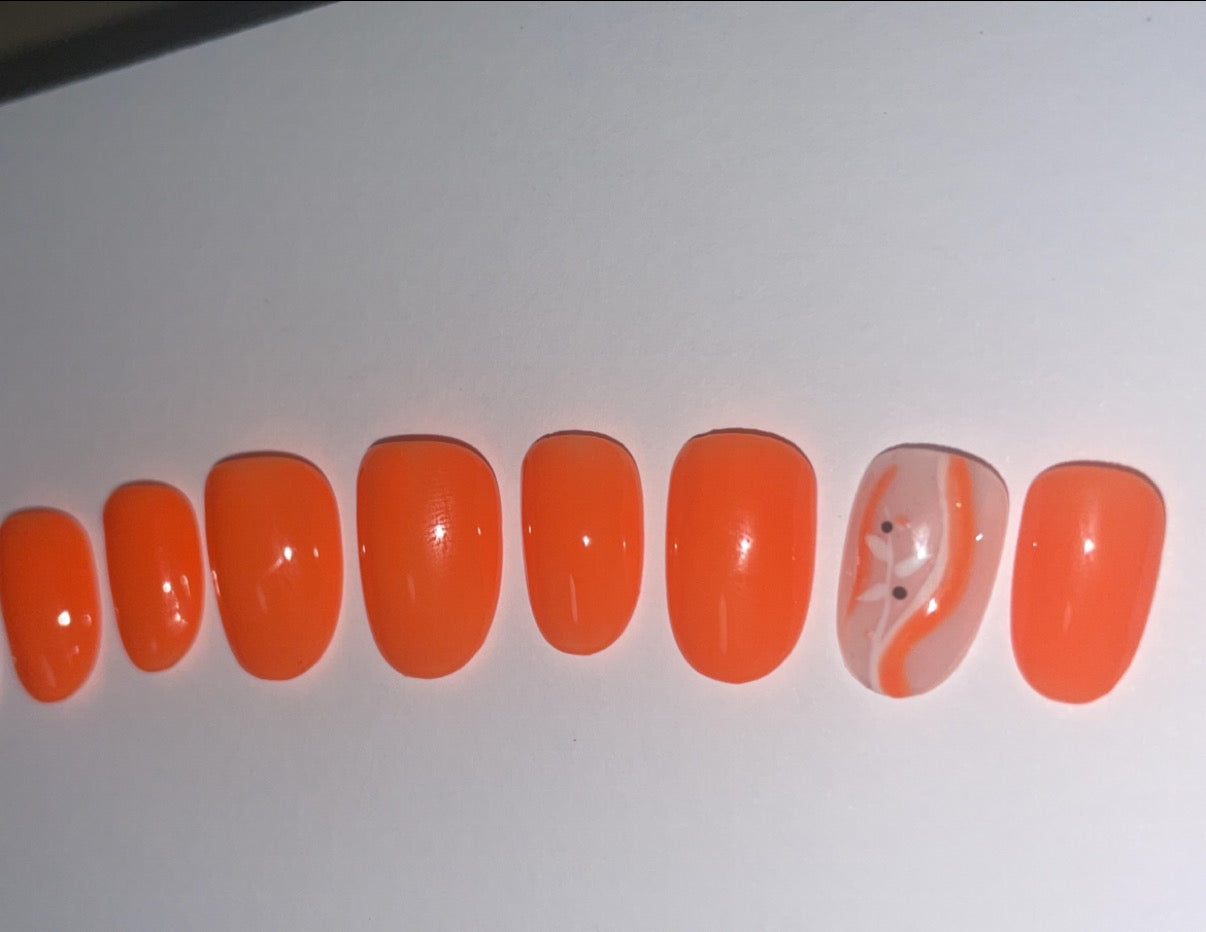 Press On Nails | gel Nails | Short Orange Gel Nails | Acrylic Nails | False Nails | Fake Nails | Thanksgiving Nails | BIAB | Handmade | Removable Nails | Stick on nails | UK free delivery | Summer nails | Nails on occasions | salon ready | Oval shape |