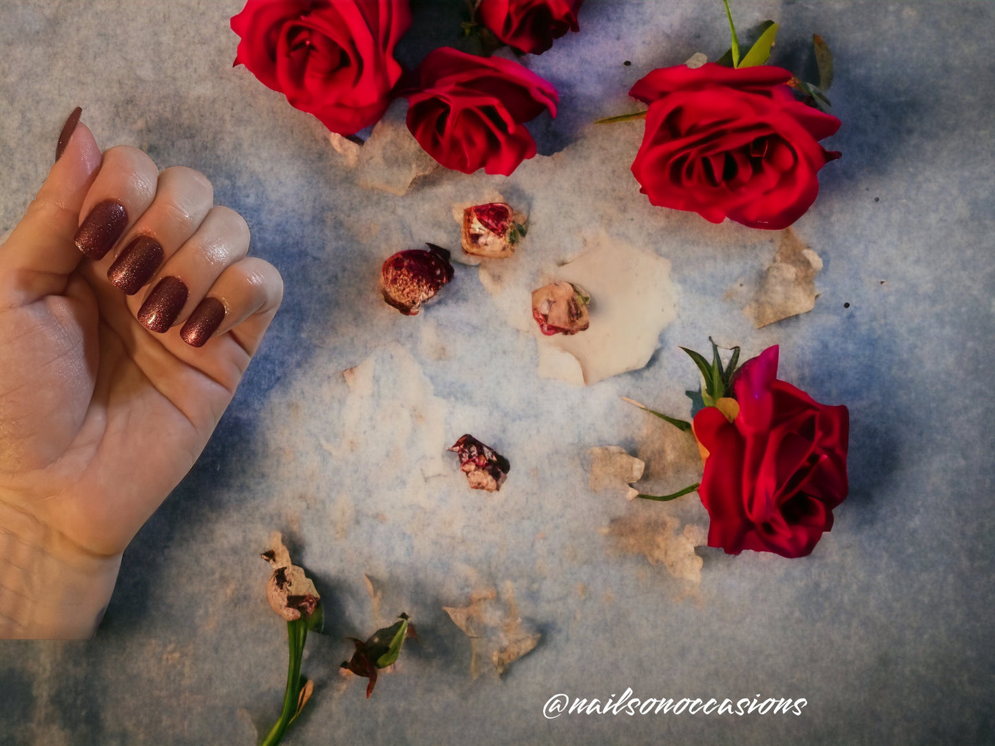 Short Square dark red glitter press on nails