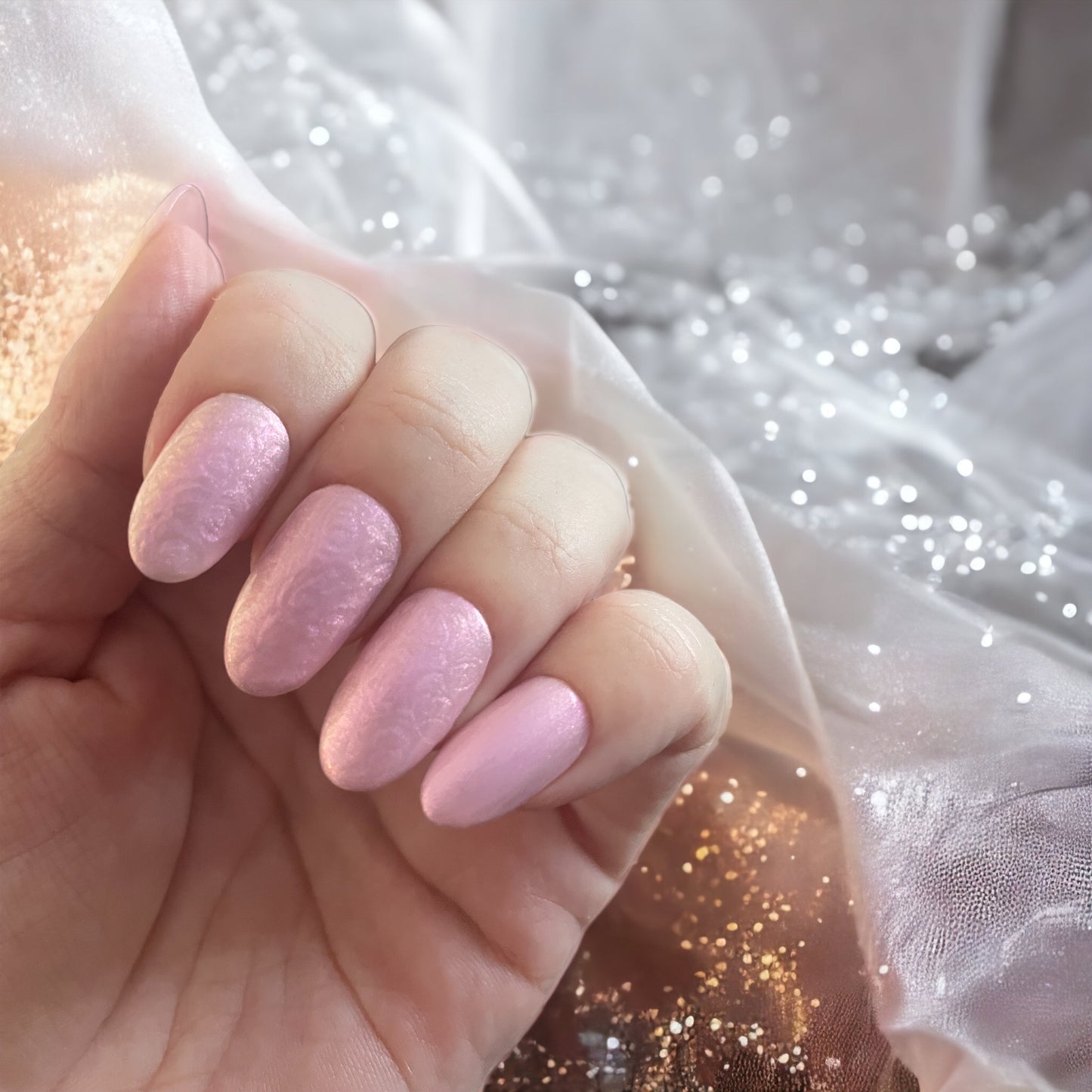 Medium short gel nails | pearlescent nails | press on nails | false nails | summer nails | bride to be nails | wedding nails | birthday gift | UK Free Delivery |  BIAB | Gel Nails | Acrylics | Pink Nails | Beauty Gifts | Reusable | Removable | Minimalist