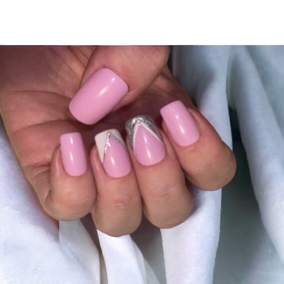 Short square Lilac 'V' French tip nails|nail jewels|press on nails|false nails|summer nails,French nails|handpainted|nail art|stick on nail