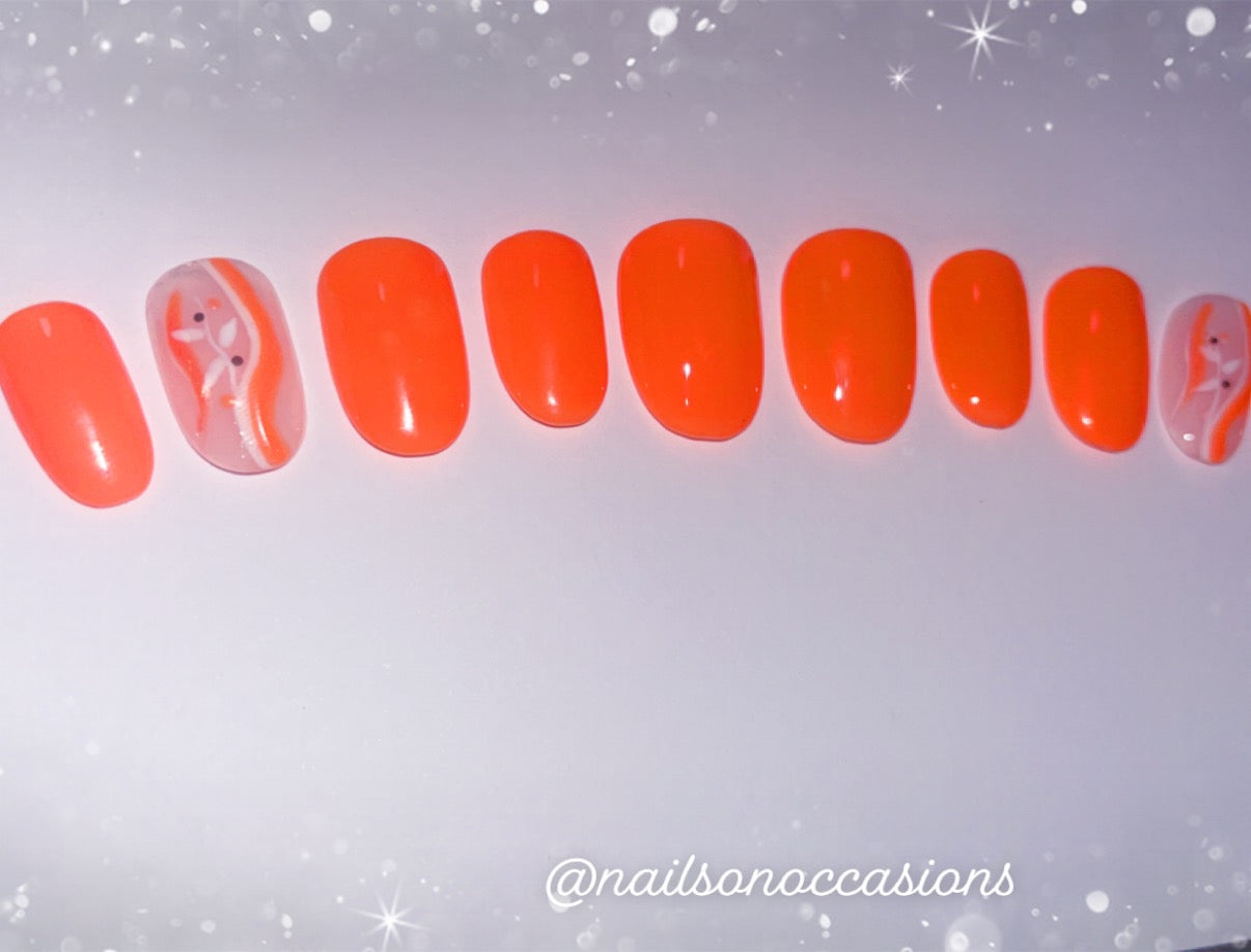 Press On Nails | gel Nails | Short Orange Gel Nails | Acrylic Nails | False Nails | Fake Nails | Thanksgiving Nails | BIAB | Handmade | Removable Nails | Stick on nails | UK free delivery | Summer nails | Nails on occasions | salon ready | Oval shape |