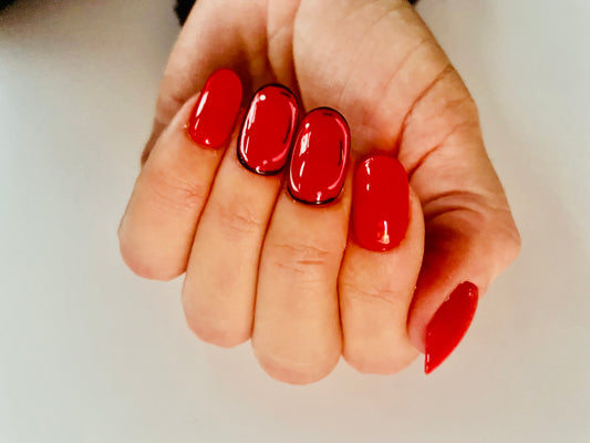 Short Oval bright Red pop art press on nails