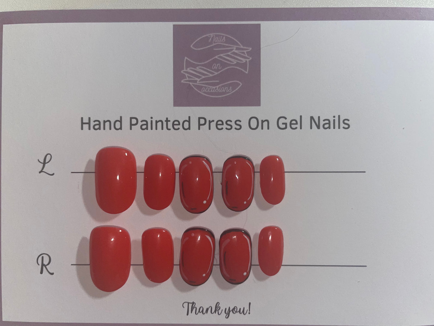 Short Oval bright Red pop art press on nails