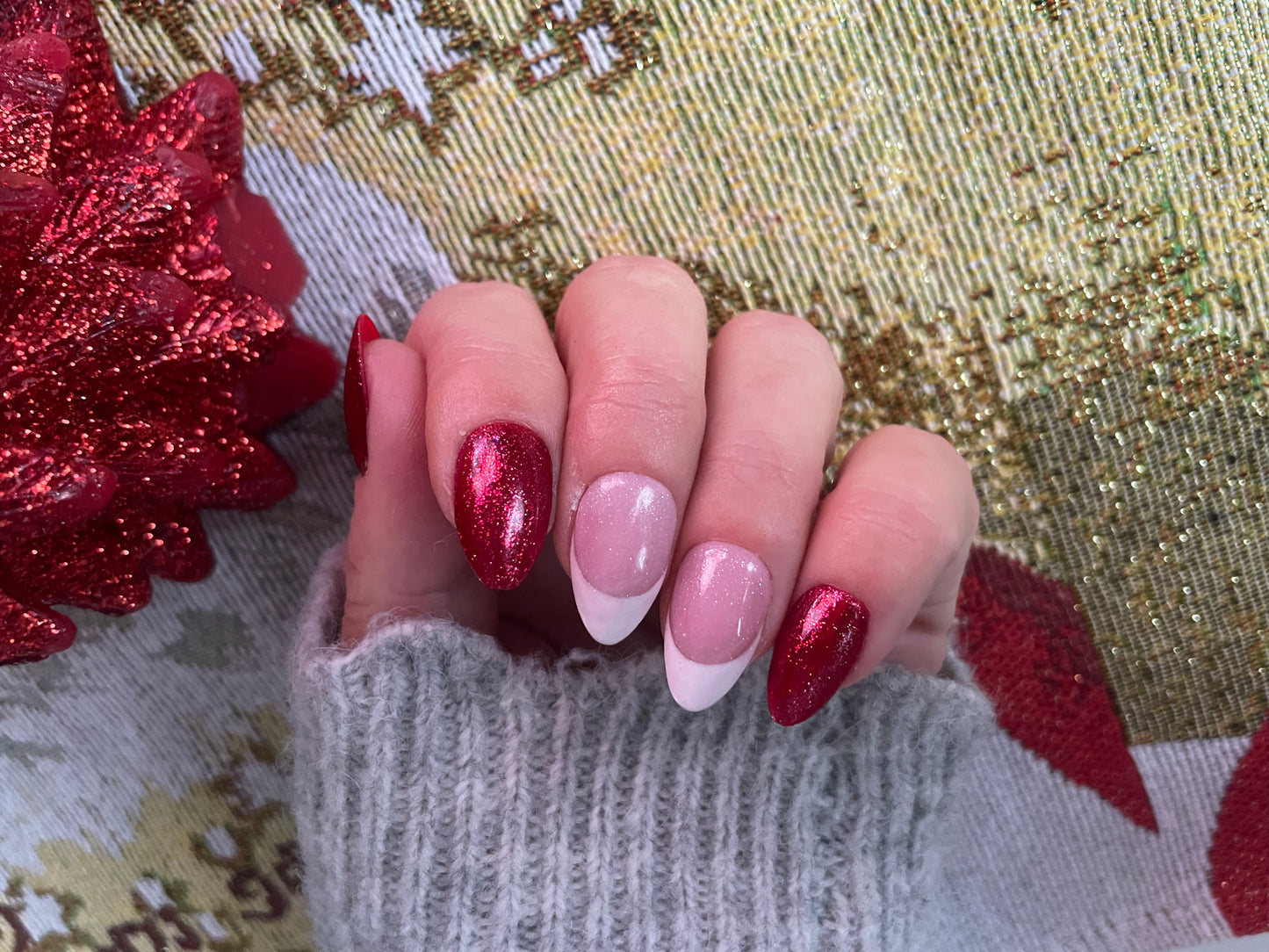 Short Almond French tip red press on nails