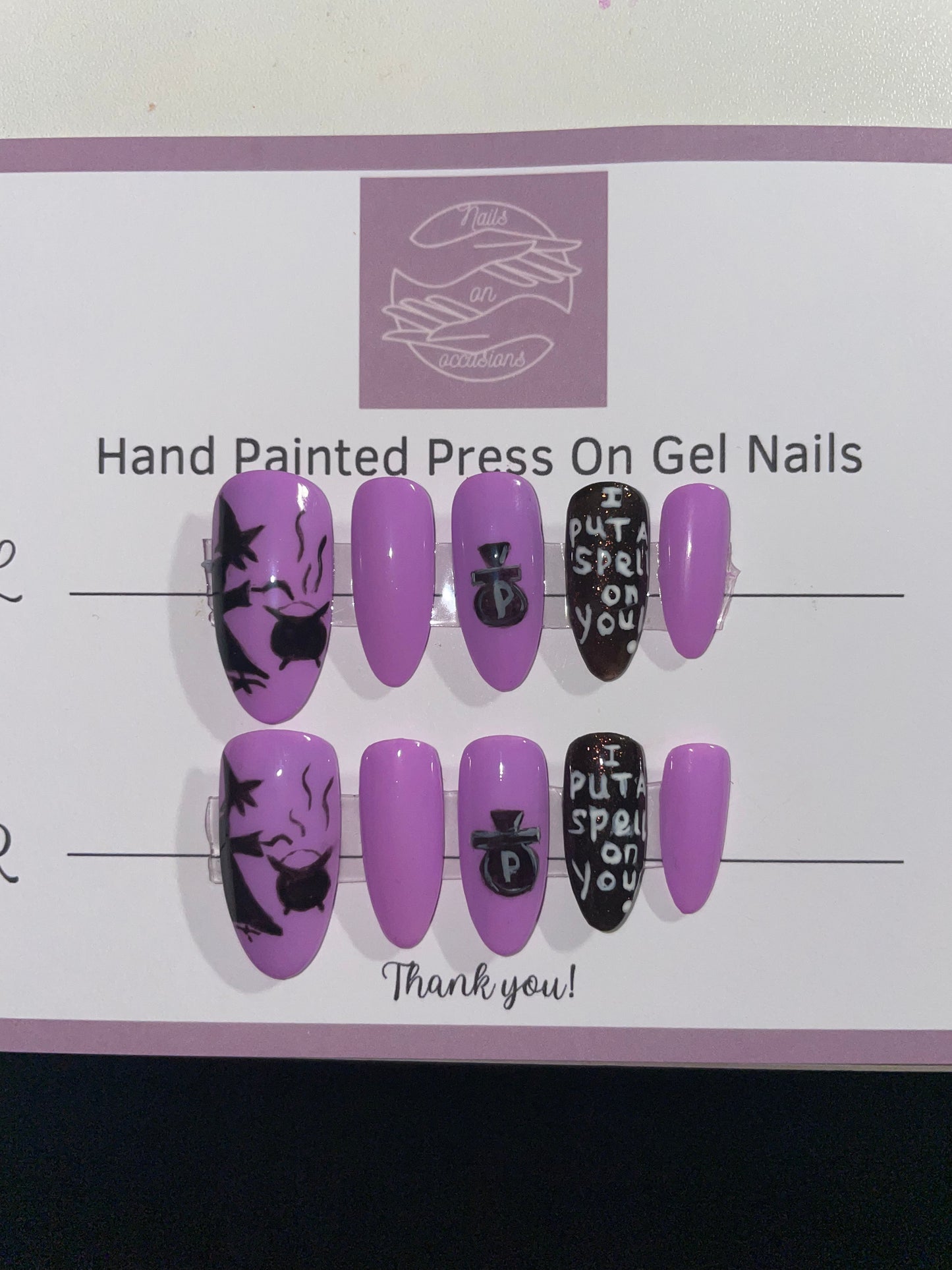 Medium almond purple halloween Handpainted press on nails