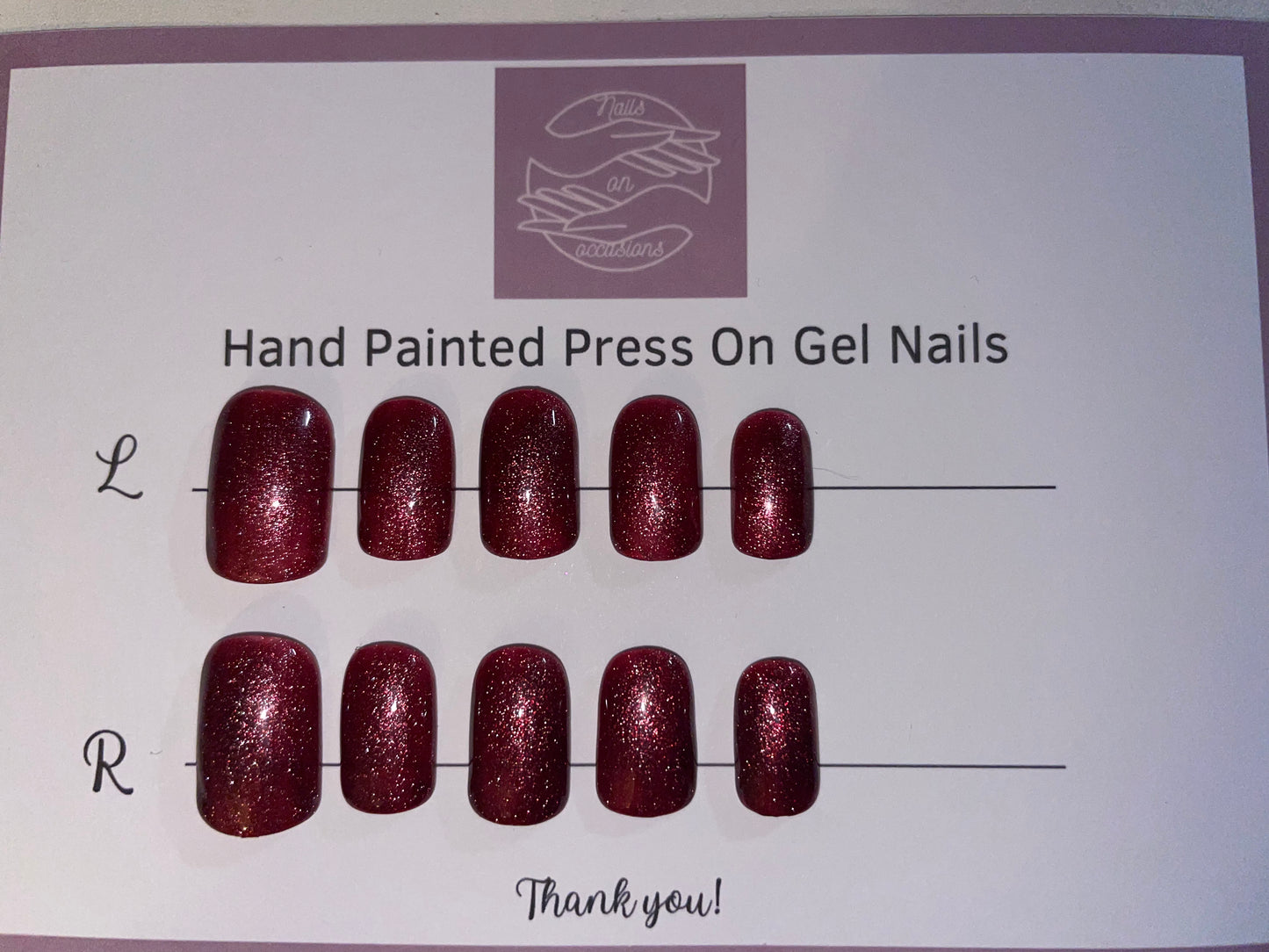 Short Square dark red glitter press on nails