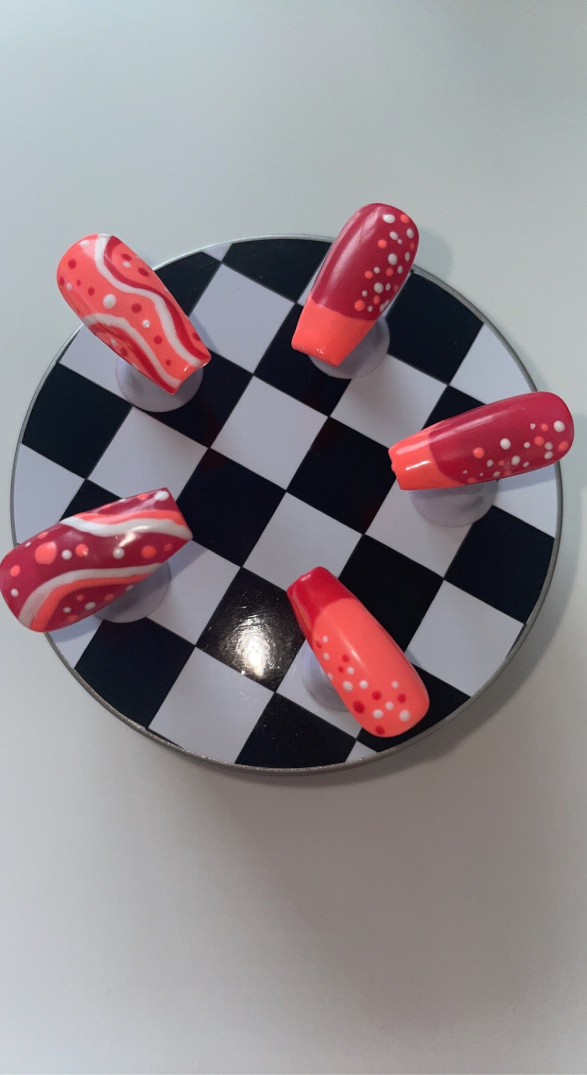 Medium coffin red swirl nail art press on nails