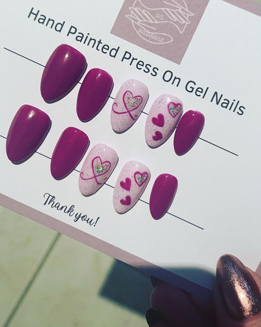 Short round Valentines press on nails