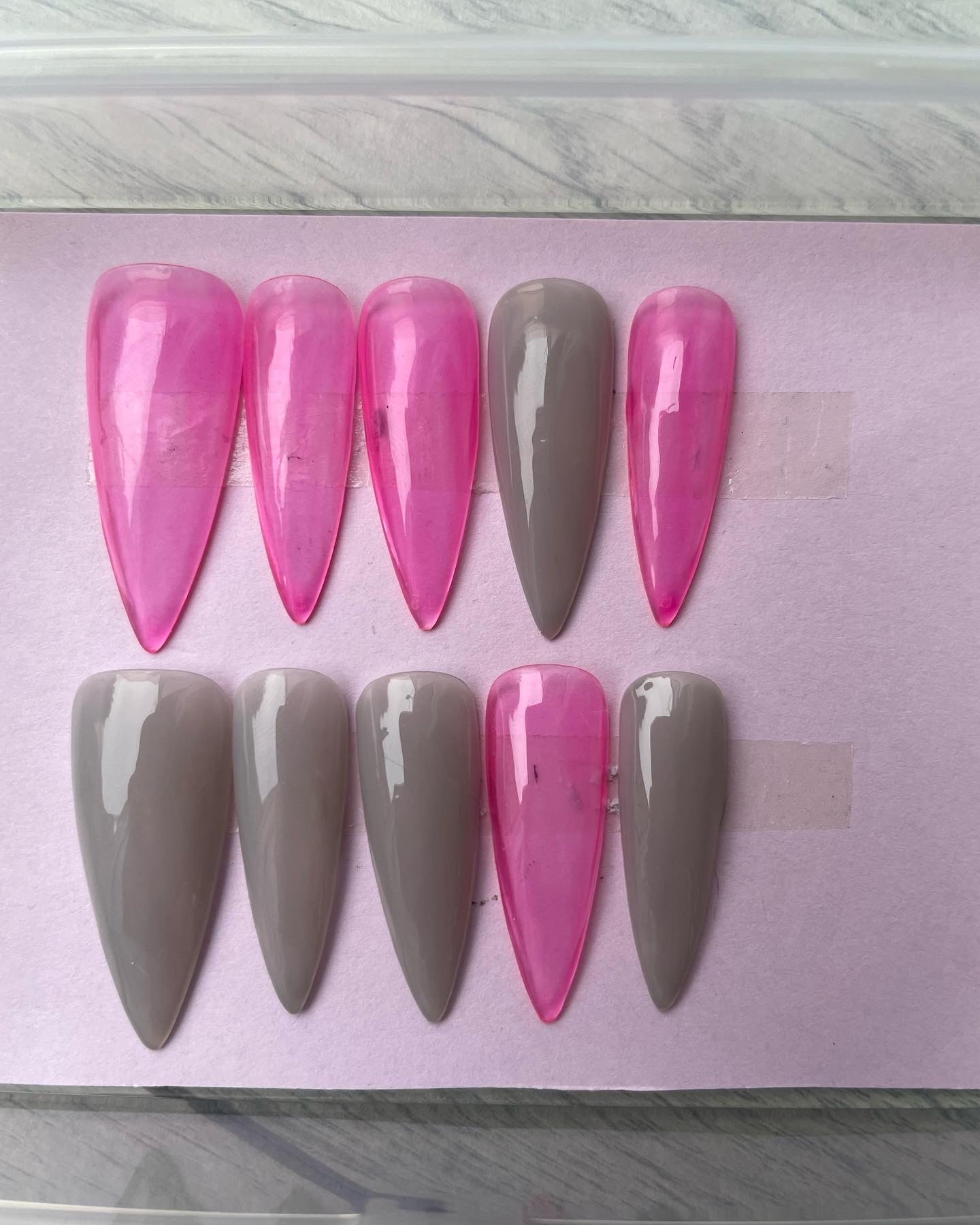 Long stiletto Pink and grey press on nails