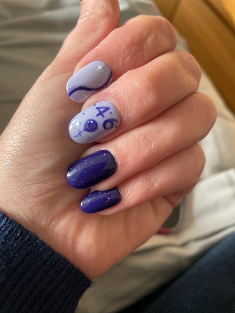 Short oval purple Happy Birthday press on nails