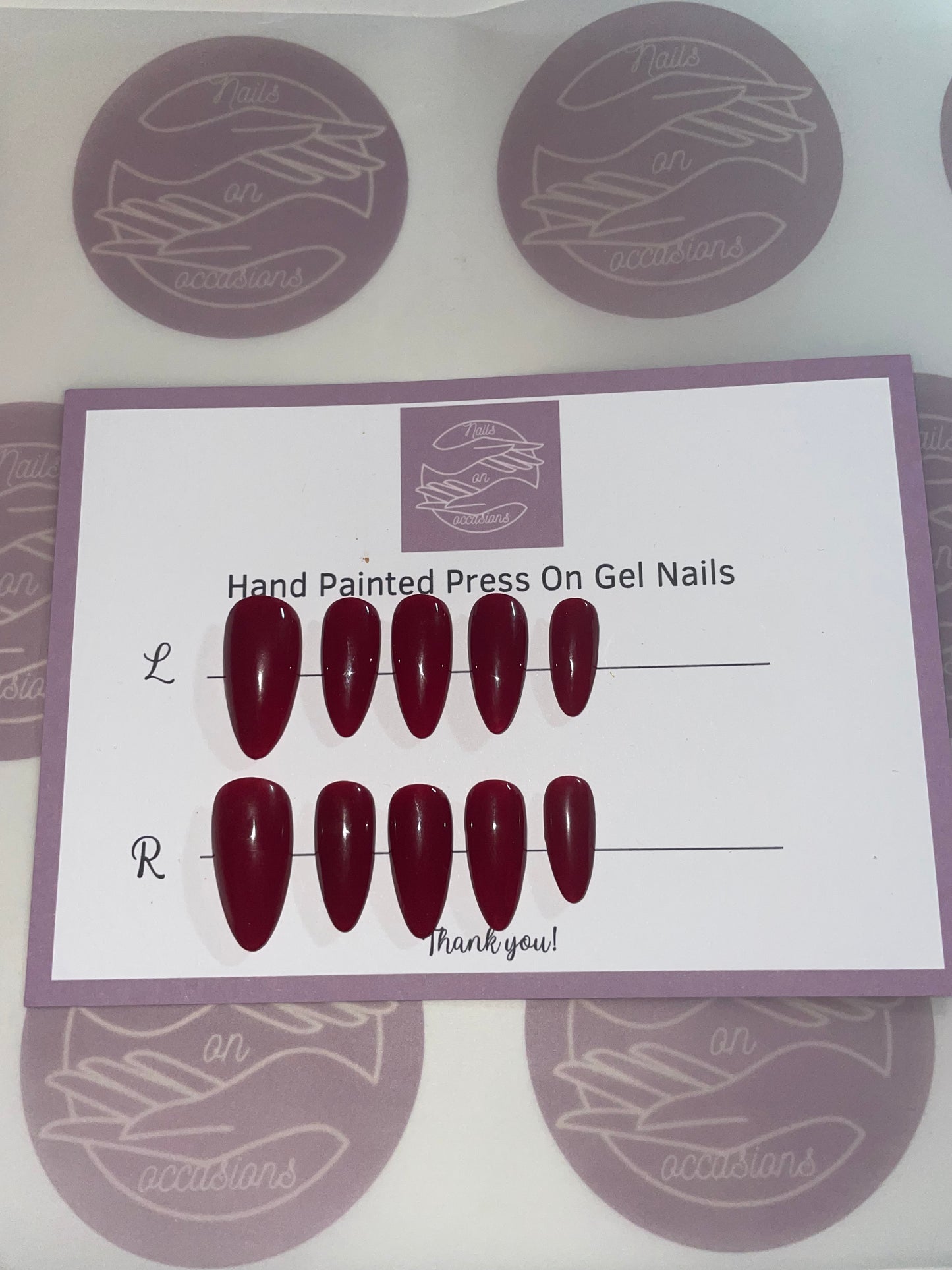 Medium stiletto dark red press on nails