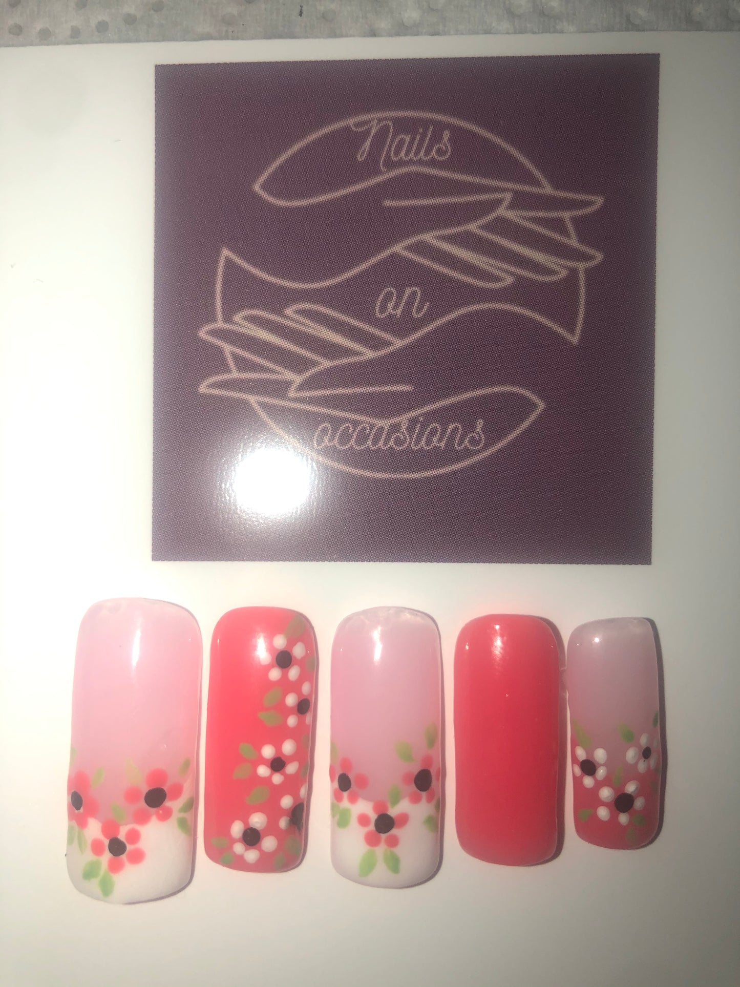 Medium Square Floral handpainted press on nails