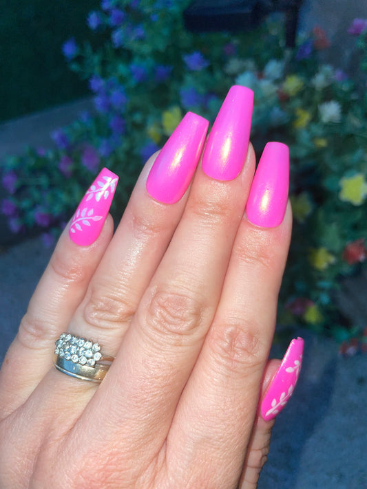 Medium coffin Chrome glazed Pink presson nails