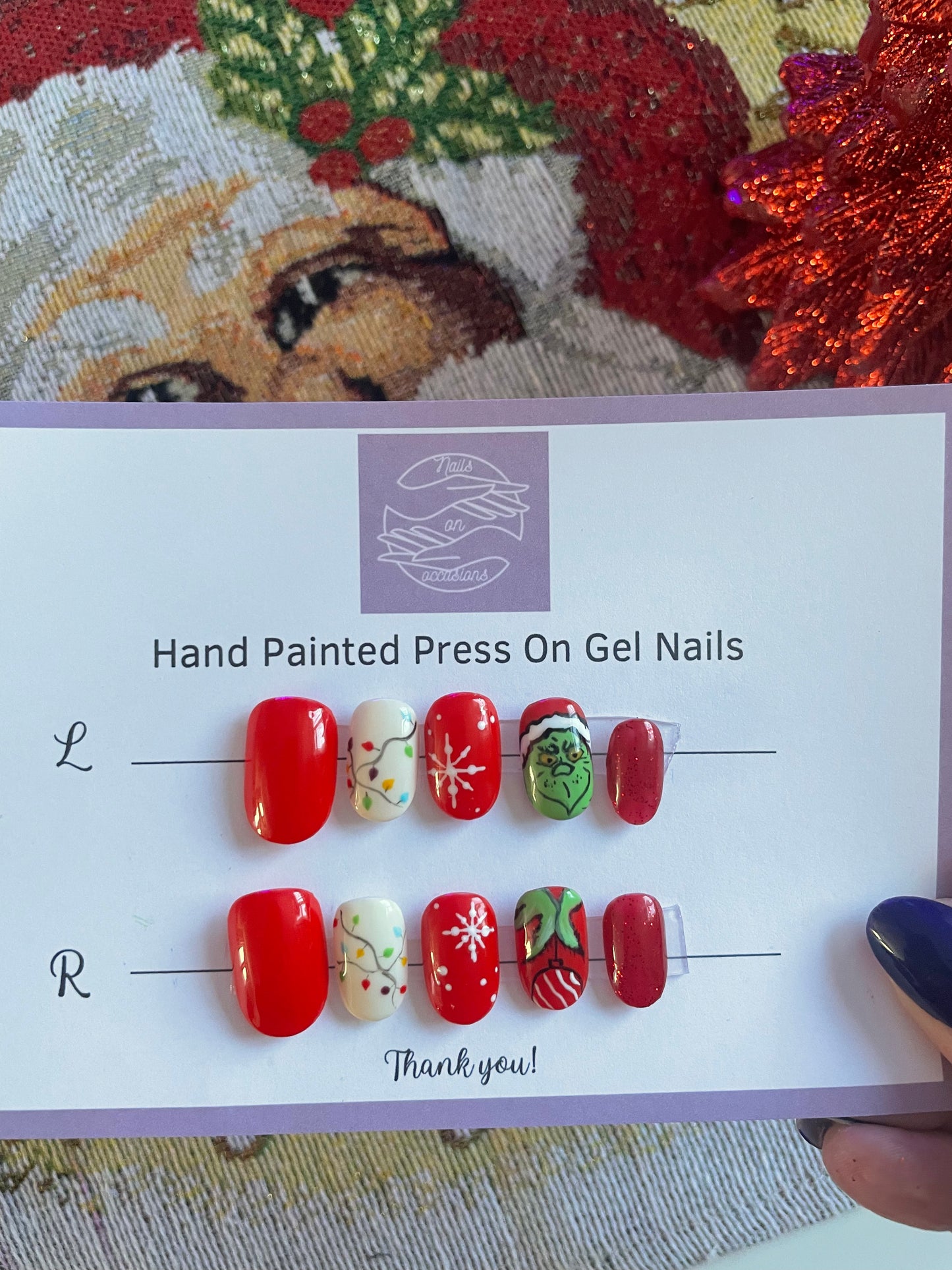 press on nails | Grinch | christmas nails | stick on nails | handmade |stocking fillers | Christmas gifts | gel nails | BIAB | Acrylic nails | Thanksgiving Nails | short gel nails | oval shape | novelty wear | UK free delivery | salon | nails on occasions