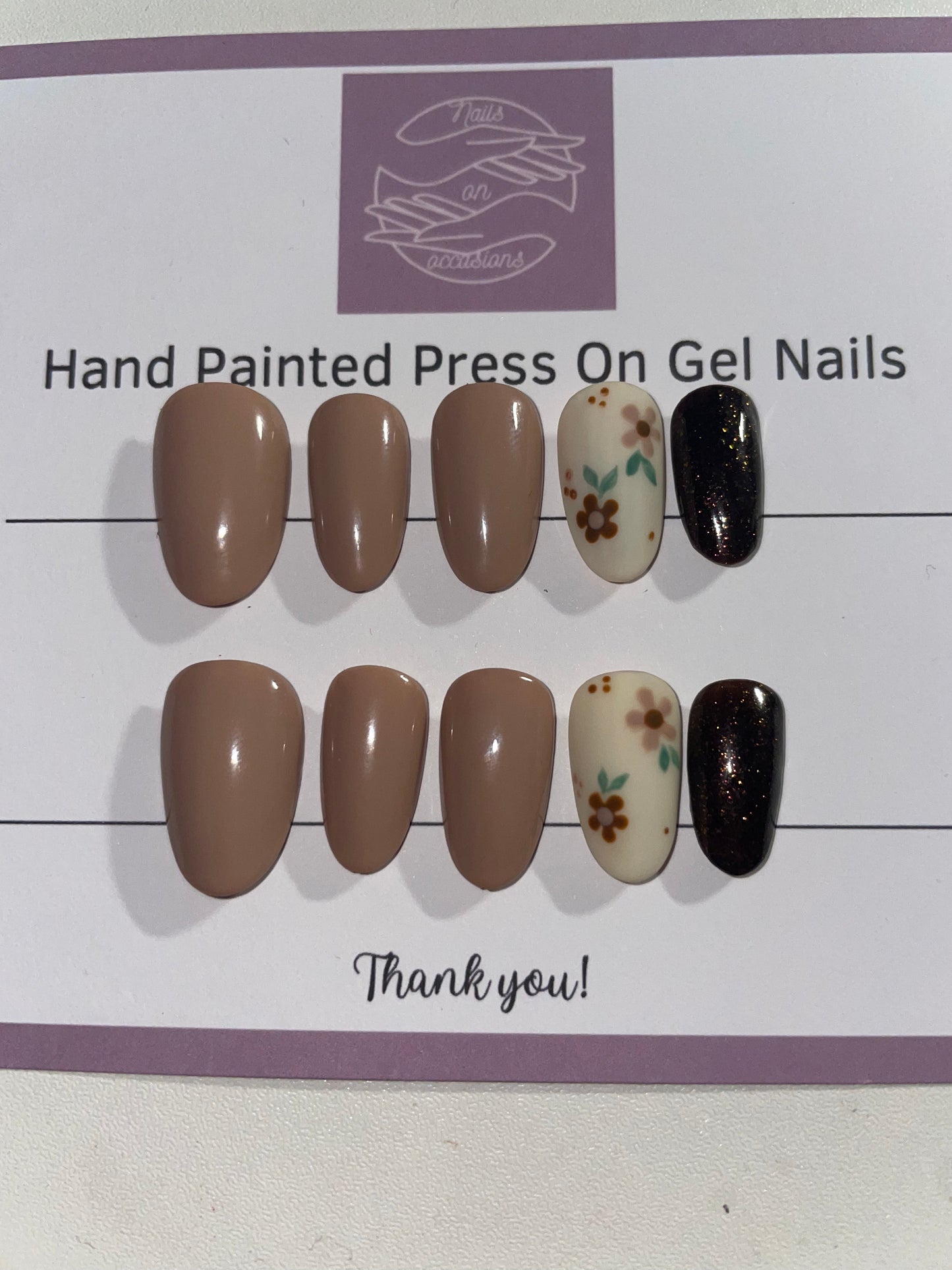 Short round Autumn nails with handpainted floral nail art  press on nails