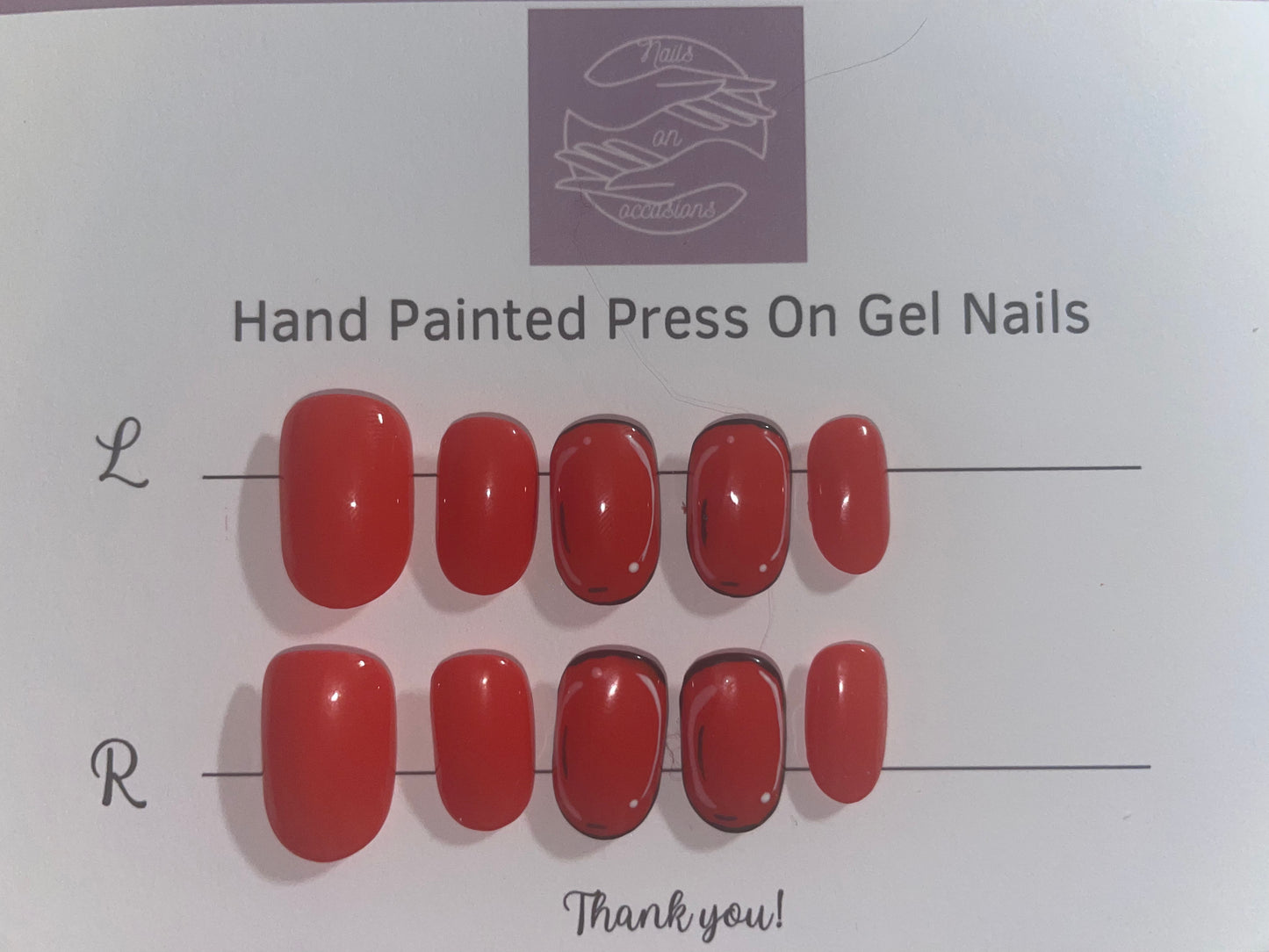 Short Oval bright Red pop art press on nails