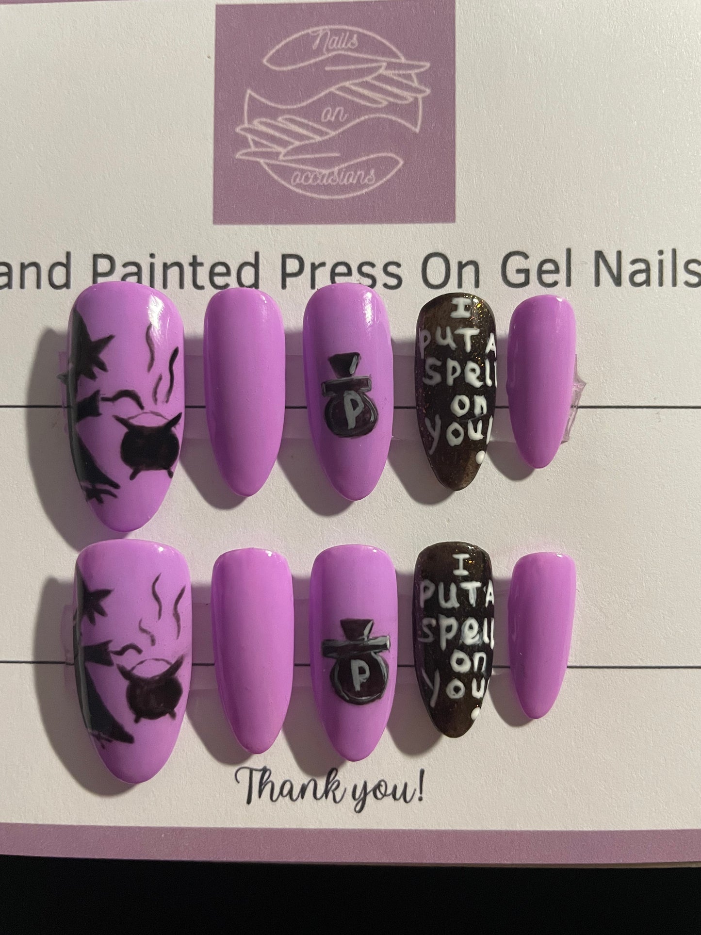 Medium almond purple halloween Handpainted press on nails