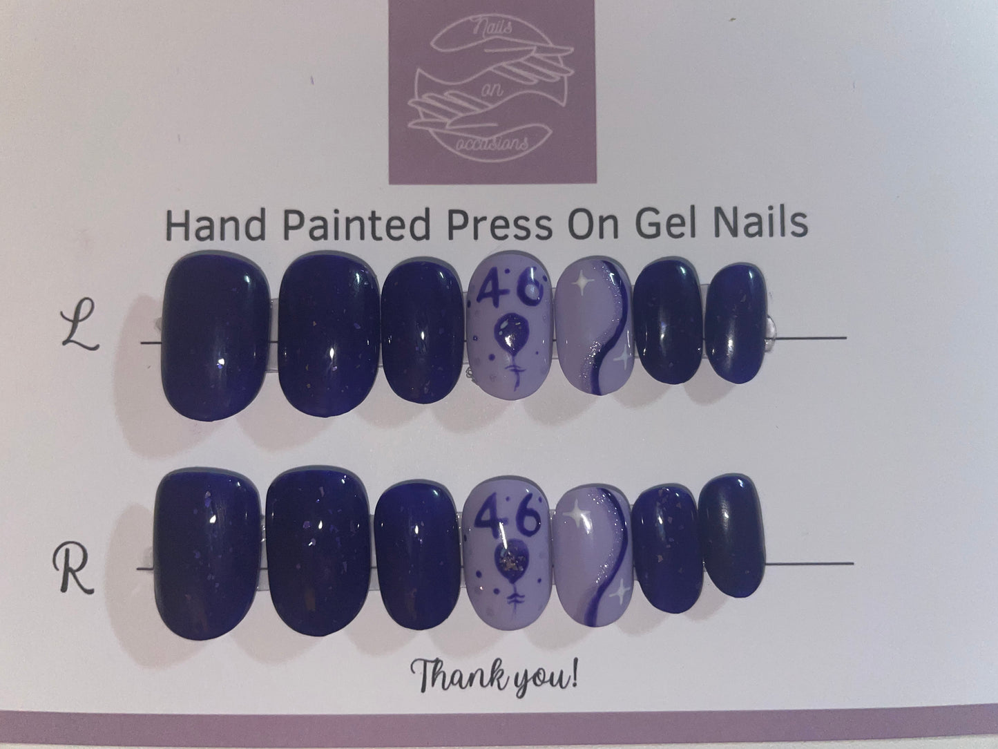 Short oval purple Happy Birthday press on nails