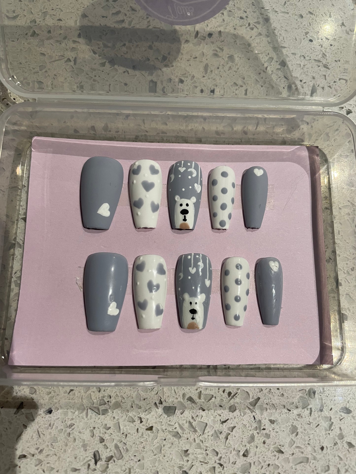 Handmade Press on Nails Winter | Self adhesive | Glue on | Full Cover Nails | Fake Nails | Grey Colour | UK Free Delivery | Luxury Gifts | Gel Nails | Coffin shape | BIAB | Application kit included | Reusable | Durable | Occasion wear | Nail art | DIY