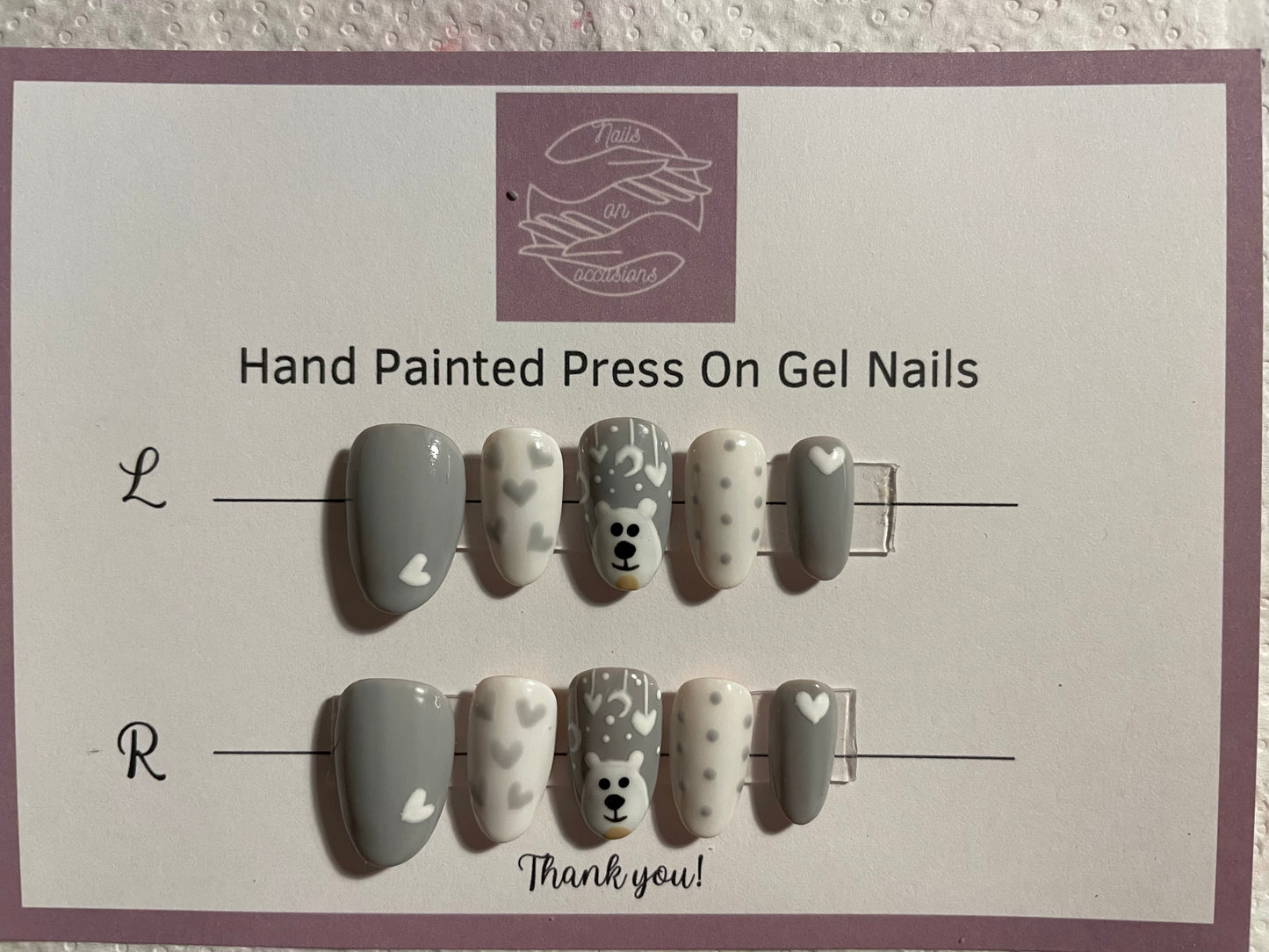 Handmade Press on Nails Winter | Self adhesive | Glue on | Full Cover Nails | Fake Nails | Grey Colour | UK Free Delivery | Luxury Gifts | Gel Nails | Coffin shape | BIAB | Application kit included | Reusable | Durable | Occasion wear | Nail art | DIY