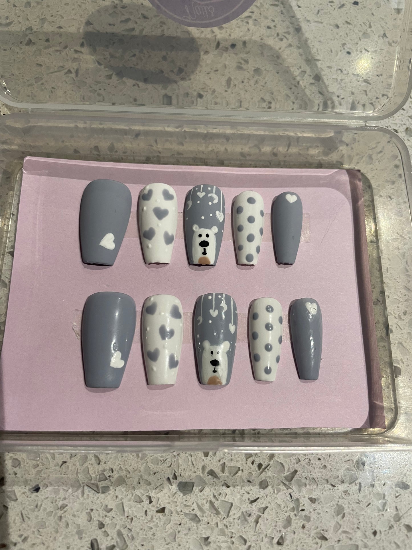 Handmade Press on Nails Winter | Self adhesive | Glue on | Full Cover Nails | Fake Nails | Grey Colour | UK Free Delivery | Luxury Gifts | Gel Nails | Coffin shape | BIAB | Application kit included | Reusable | Durable | Occasion wear | Nail art | DIY