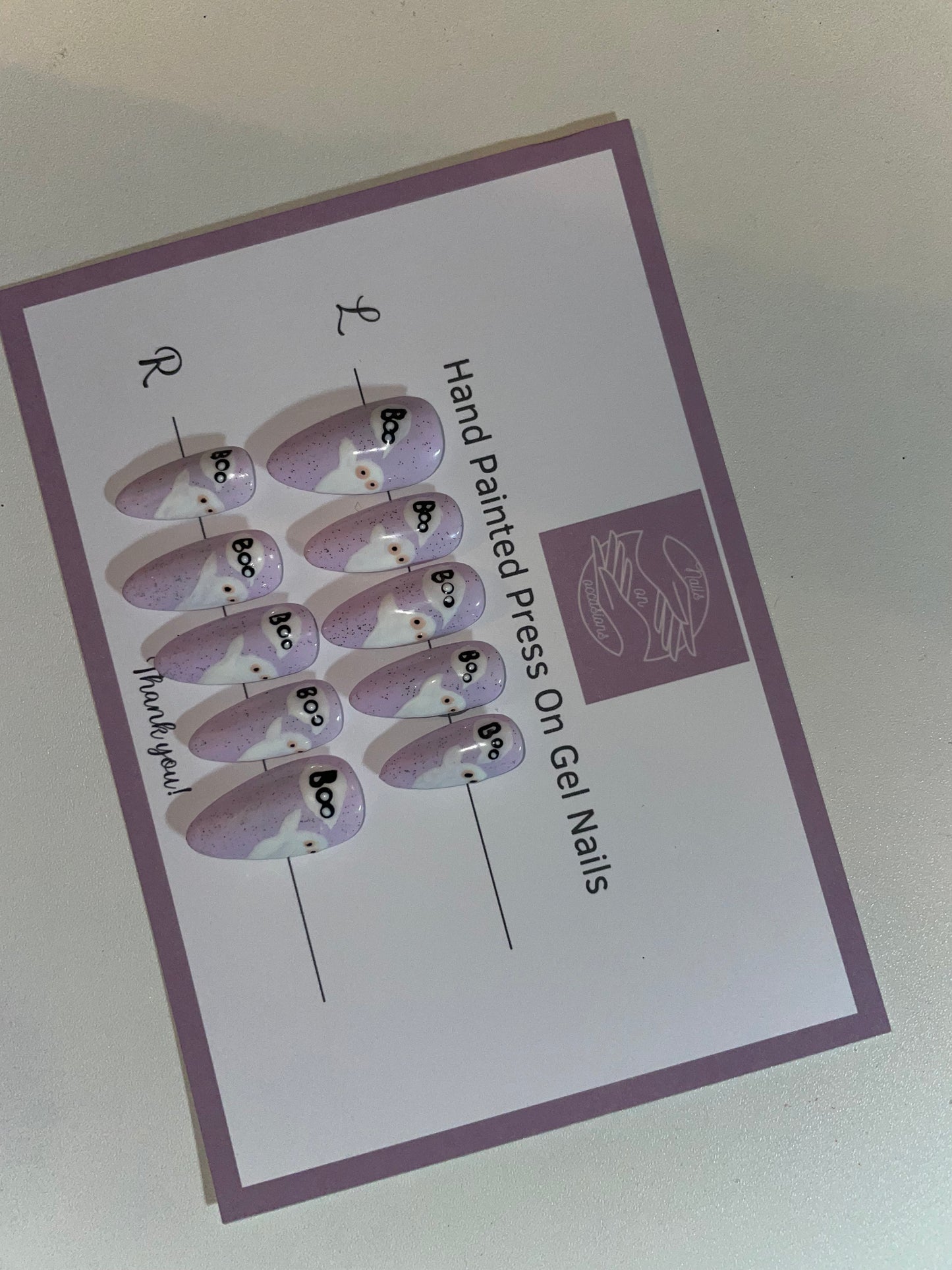 Medium Almond Lilac ghost nail art press on nails